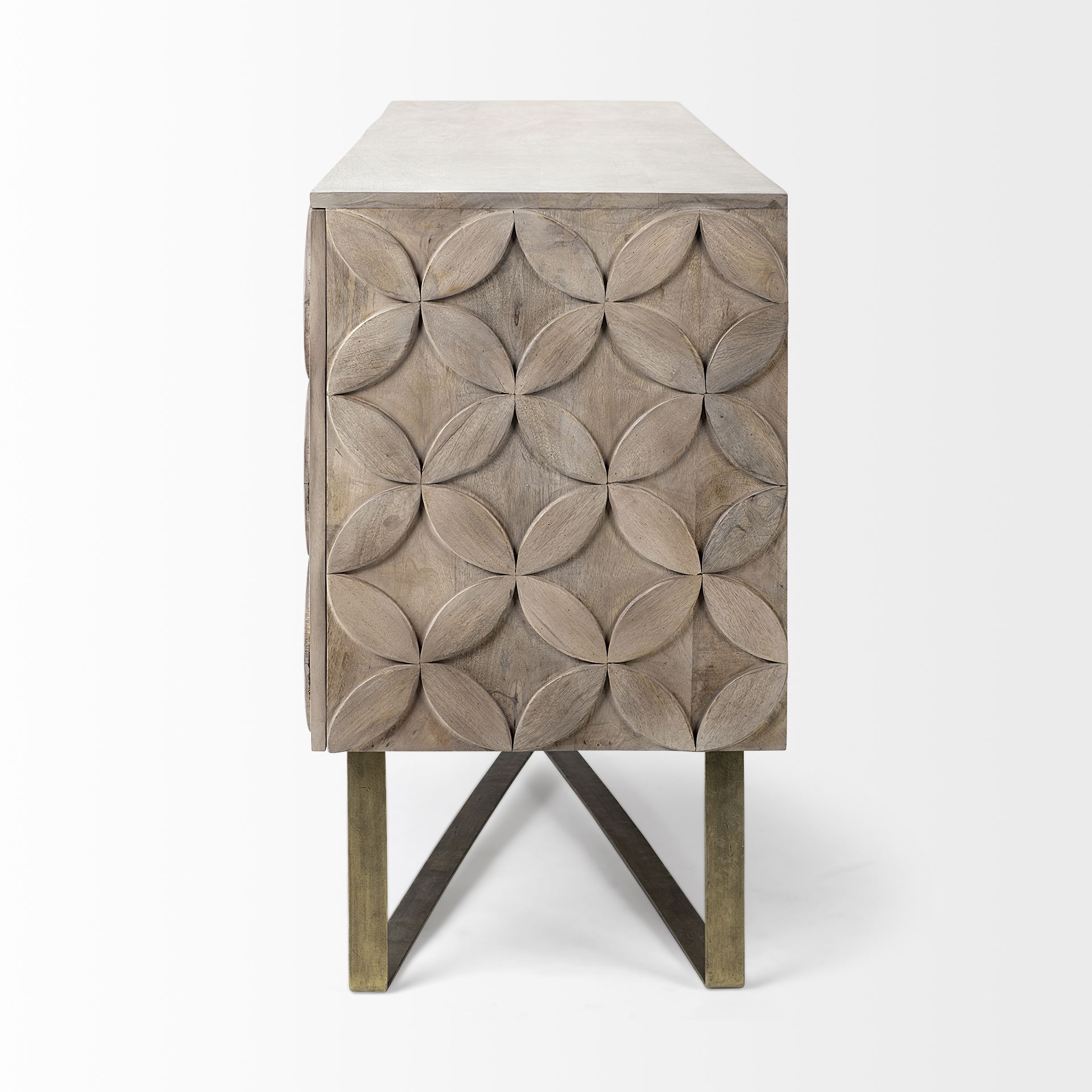 Excelsior I (72x18.3) Solid Wood Gold Metal Base 4 Cabinet Door SideBoard, Sideboards & Buffet by Mercana, 72.5" length x 18.25" width x 32.5" height View 4