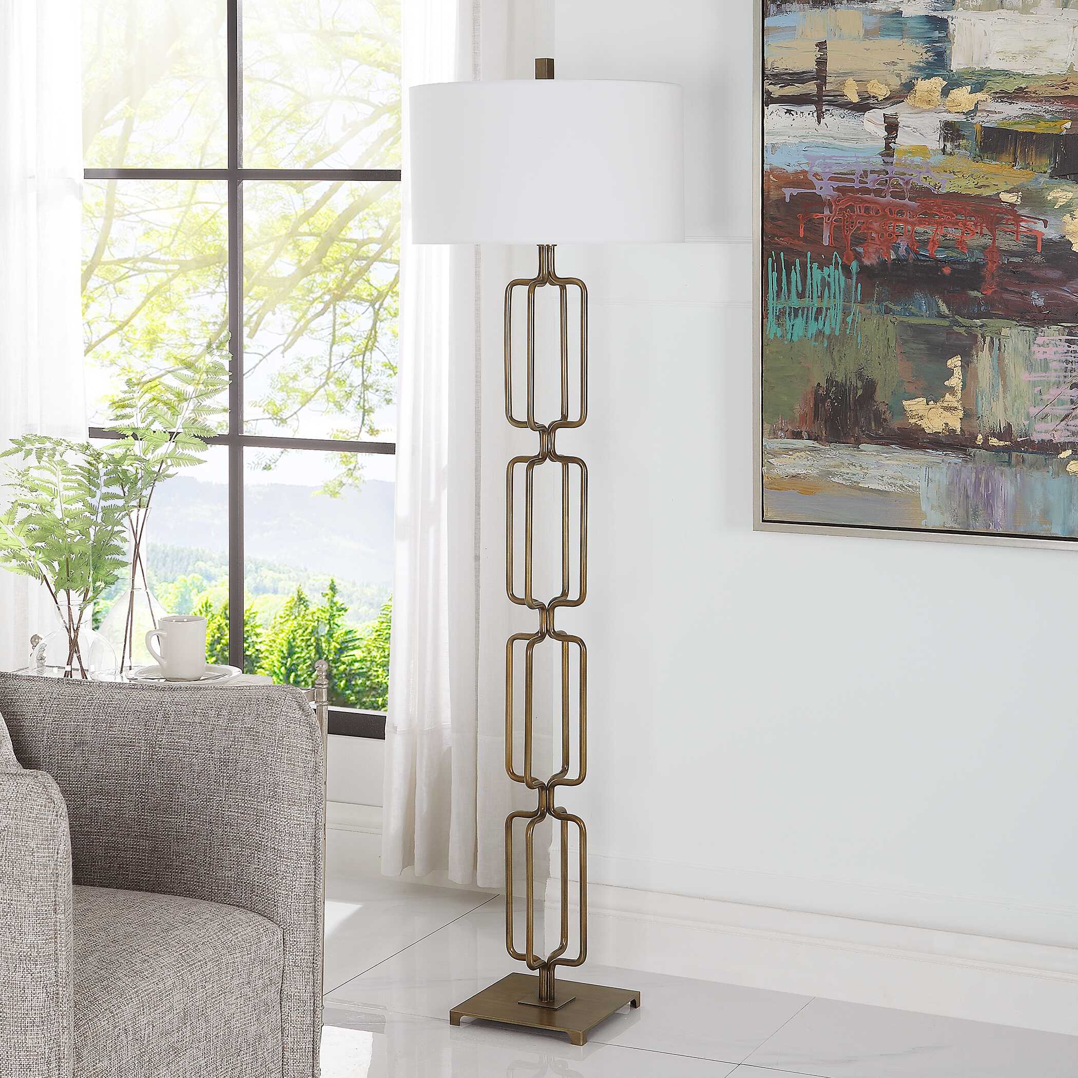 Link Brushed Gold Floor Lamp, by Uttermost, 19" width x 67" height x 19" depth View 4