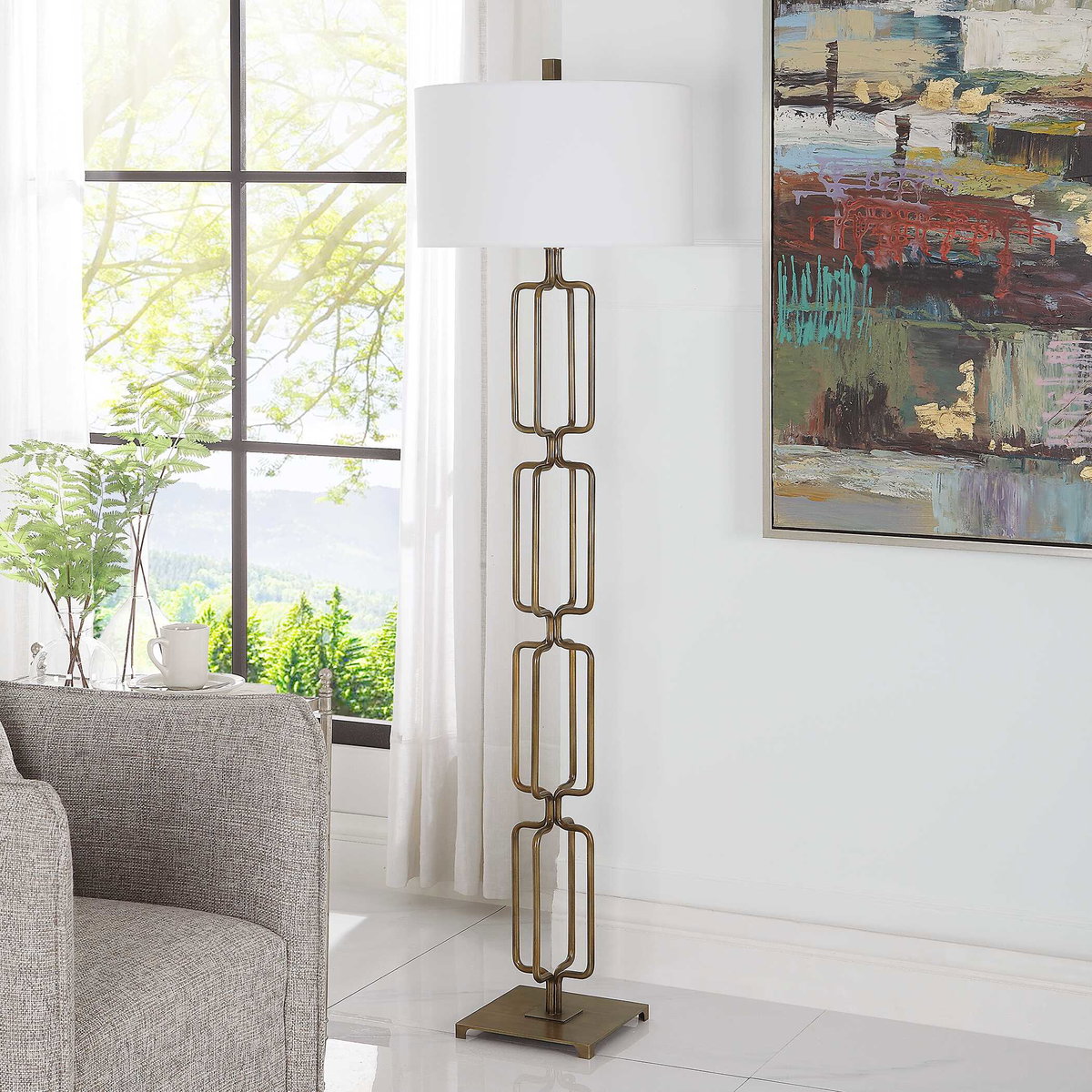 Link Brushed Gold Floor Lamp, by Uttermost, 19" width x 67" height x 19" depth View 4