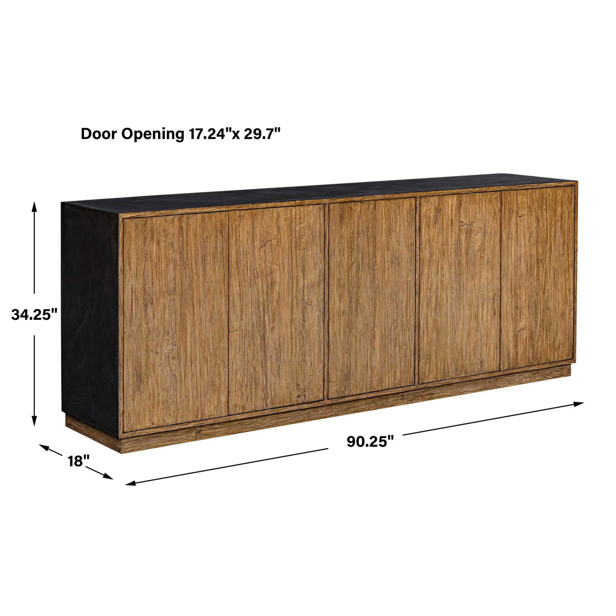 Kelvin 5 Door Wood Media Console, Furniture by Uttermost, 90.25" width x 34.25" height x 18" depth View 2