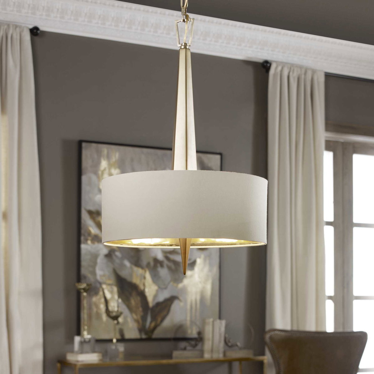 Obeliska 3 Light Gold Chandelier, Ceiling Light by Uttermost, 16" width x 25.5" height x 16" diameter x 16" depth View 3
