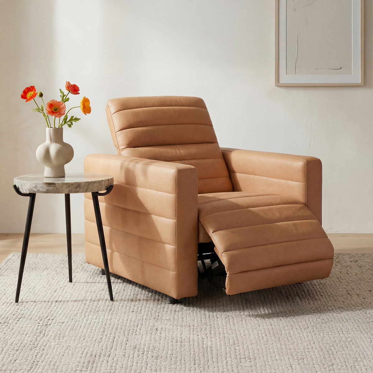 Juno Power Recliner Chair Tan Leather, Accent Chair by Moe's Home, 40" width x 31.5" height x 42" depth View 8