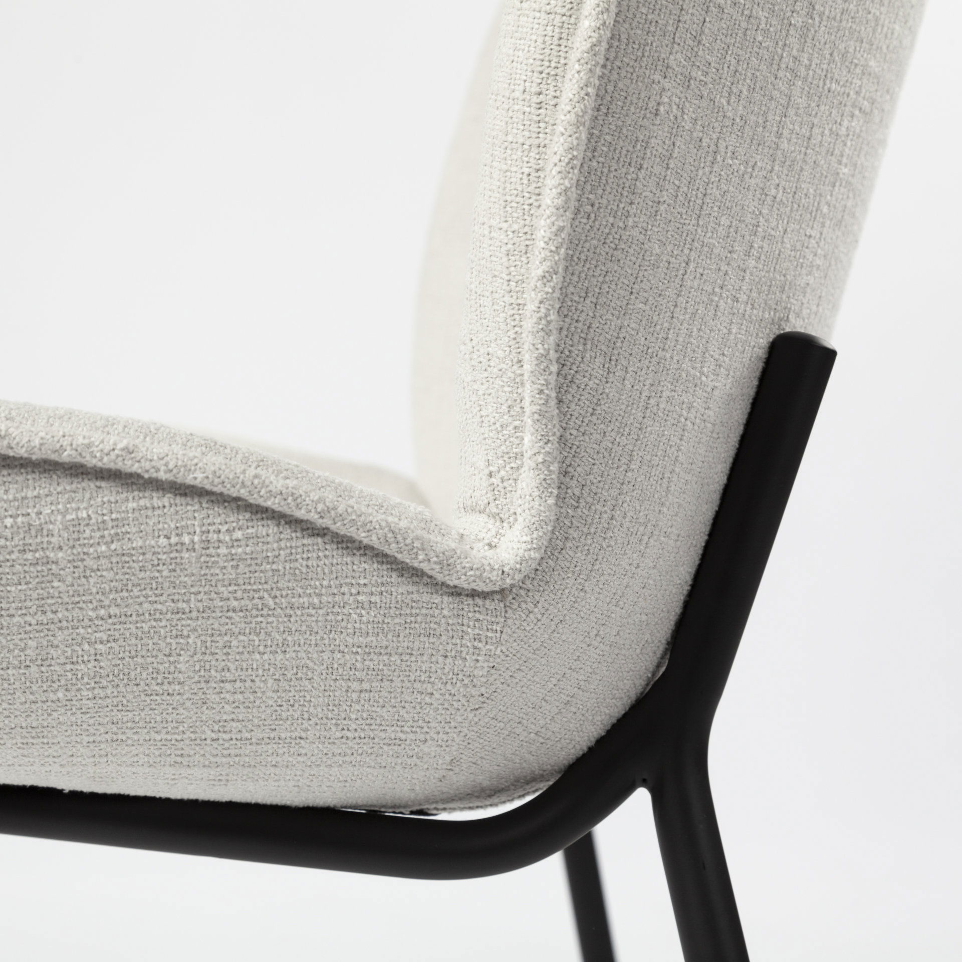 Inala White Fabric Seat Black Metal Frame Dining Chair, by Mercana, 21.26" length x 25.59" width x 34.25" height View 13