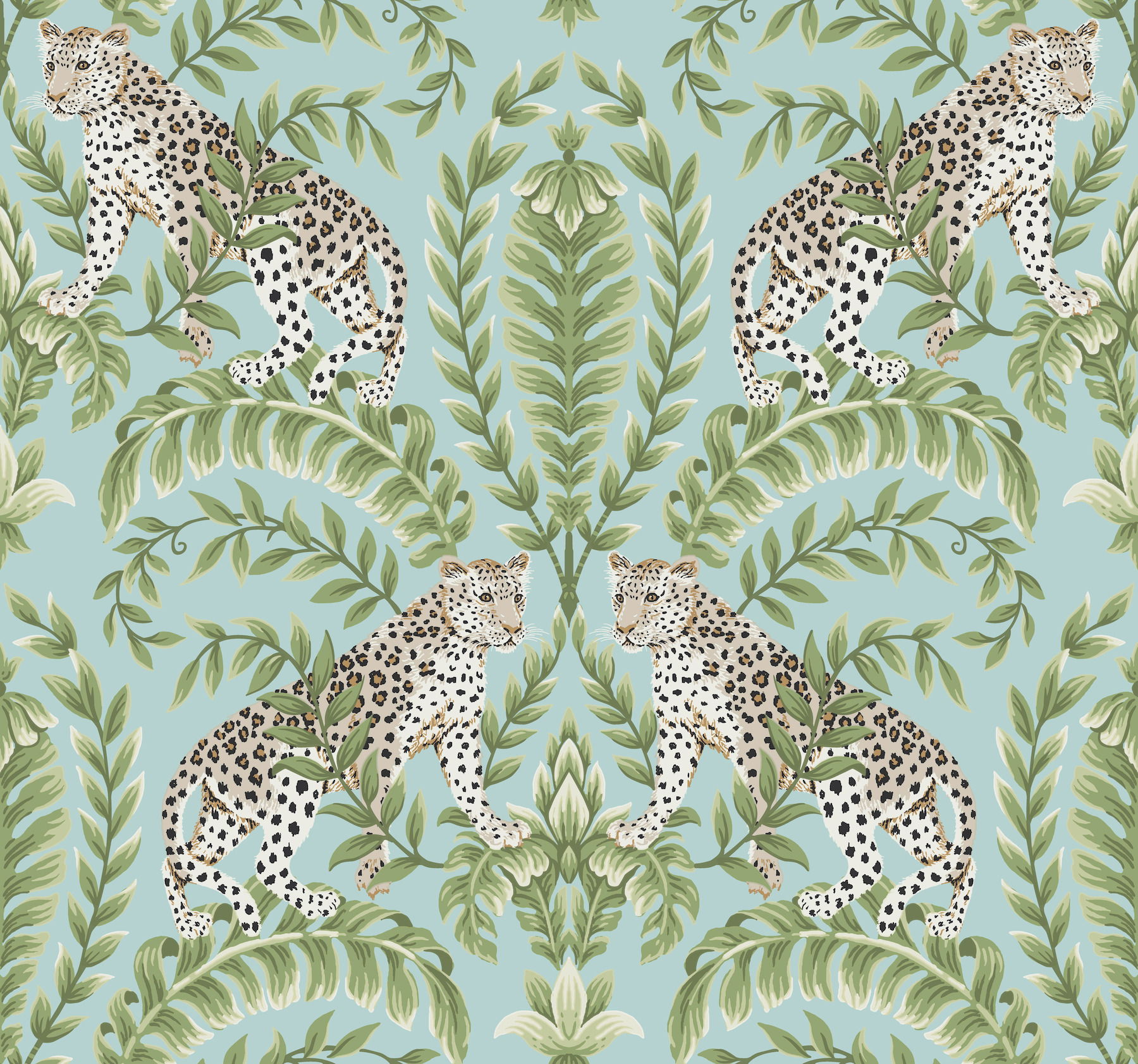 Jungle Leopard Teal Wallpaper, by York Wall, 27' length x 2'3" width x 0.02" depth View 1