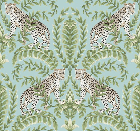 Jungle Leopard Teal Wallpaper