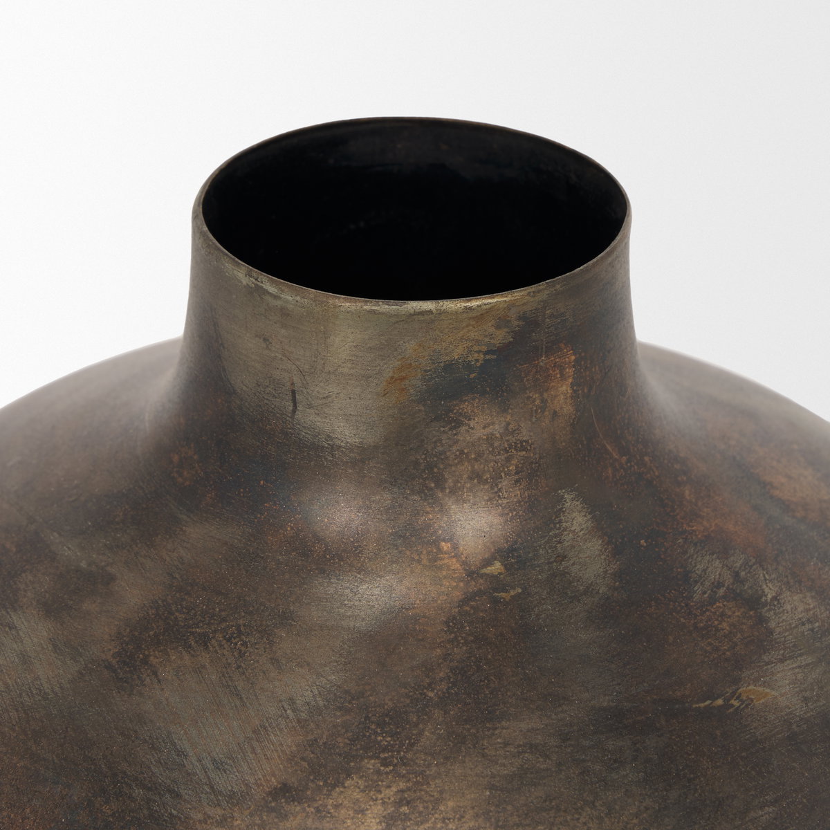 Daya Short Antiqued Gold Metal Vase, by Mercana, 6.3" length x 6.3" width x 6.5" height View 5