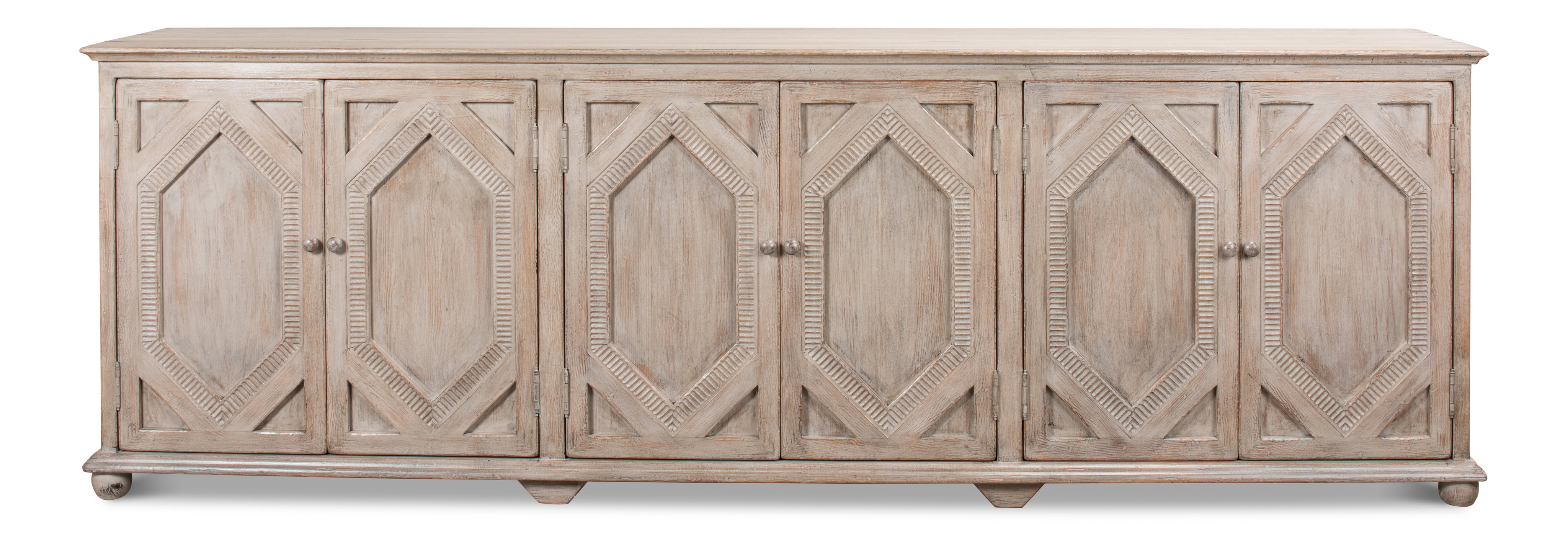 Six Diamonds Sideboard, French Grey, Cabinets & Sideboard by Sarreid, 112" length x 22" width x 37" height View 2