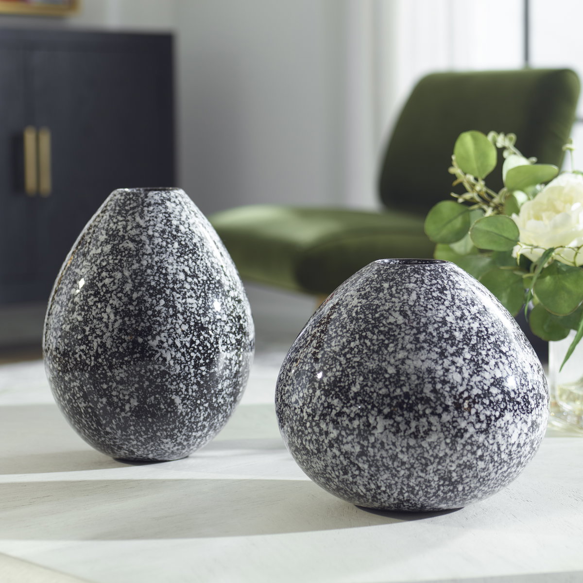 Cosmic Black & White Vases Set/2, by Uttermost, 8" width x 10" height x 8" depth View 2