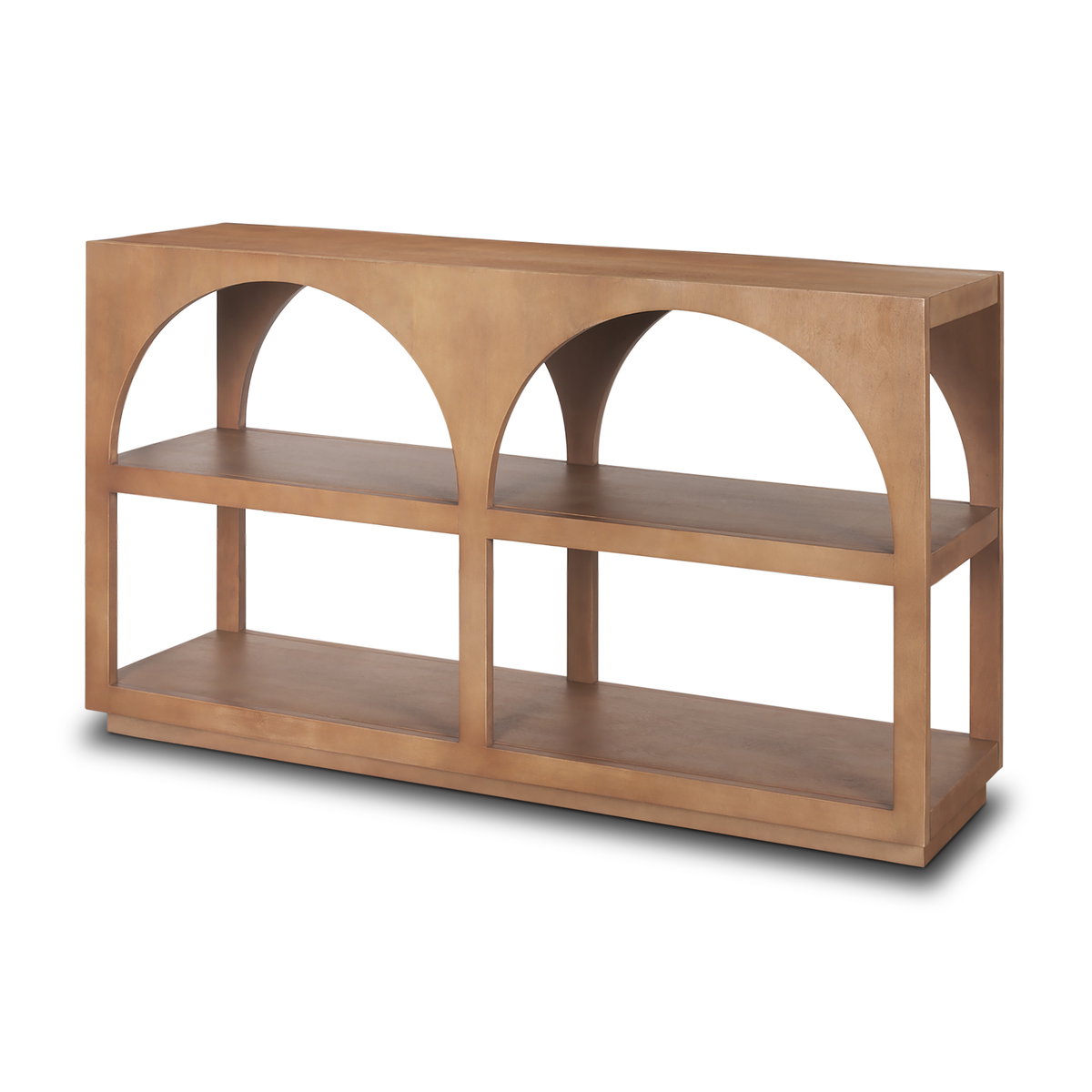 Bela Small Arched Console Table Medium Brown Wood, by Mercana, 54" length x 16" width x 32" height View 1