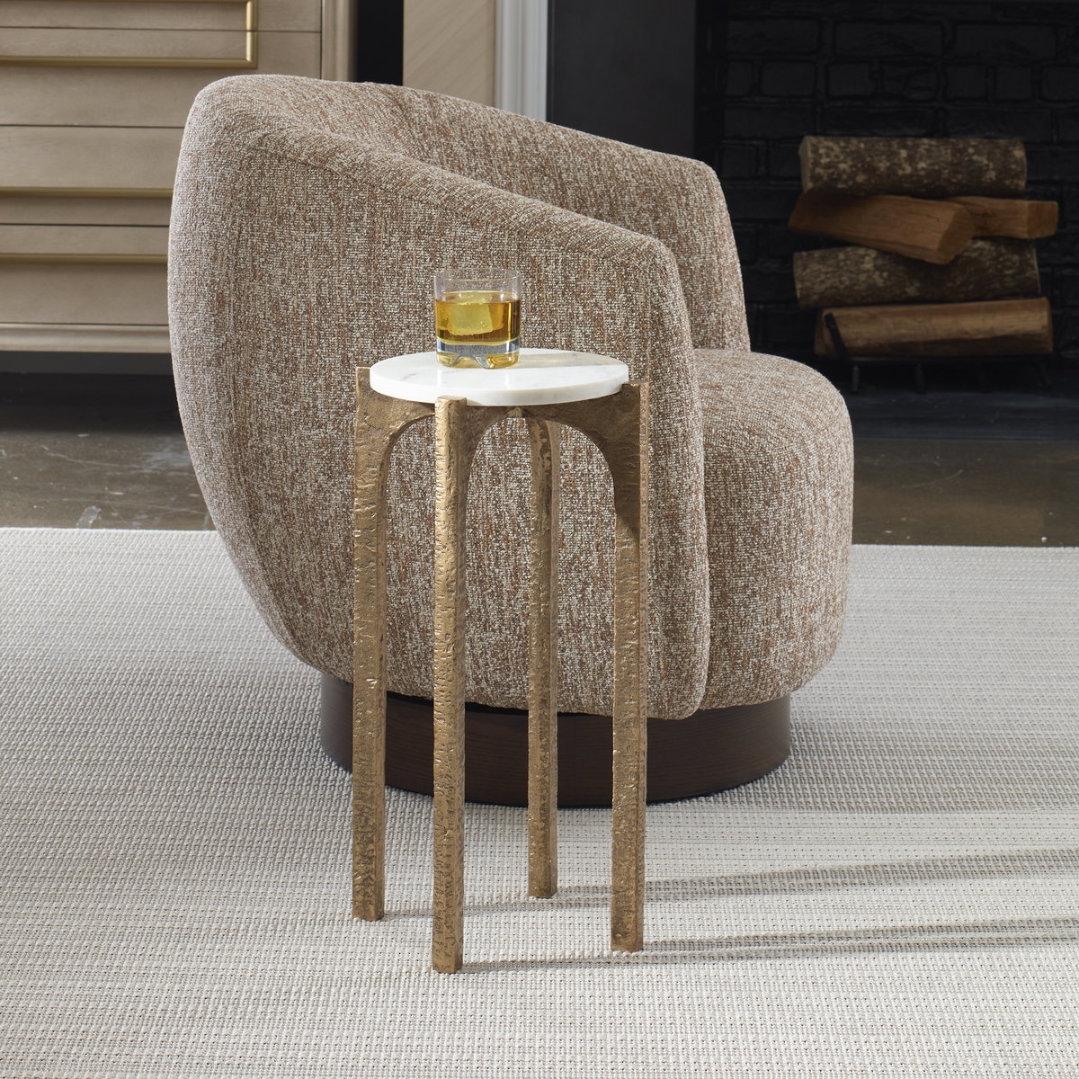 Vivi Marble Drink Table, Side & End Table by Uttermost, 12" width x 22" height x 12" depth View 2