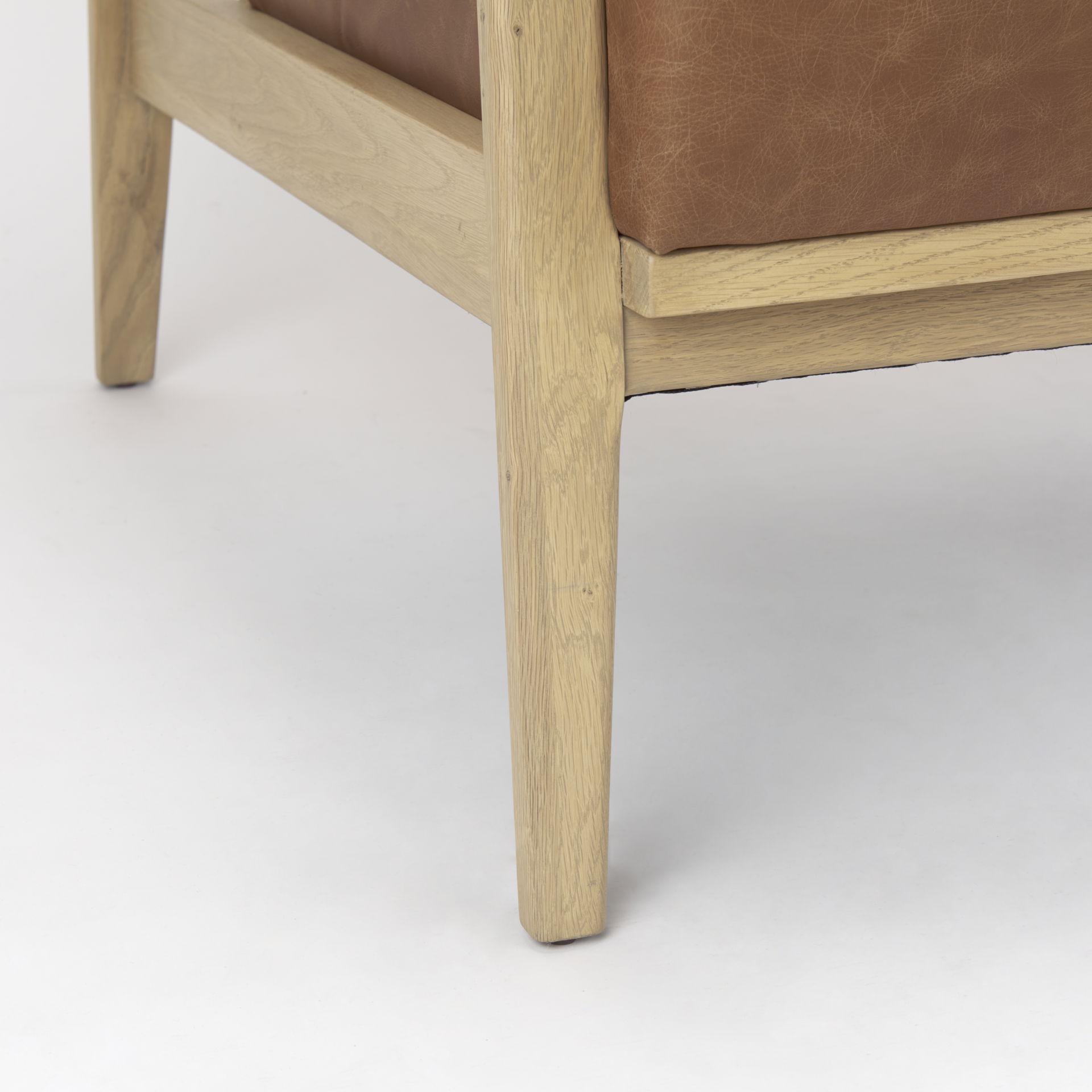 Raeleigh  Cognac Leather with Light Brown Wood Frame Accent Chair, by Mercana, 27.95" length x 34.06" width x 34.45" height View 12