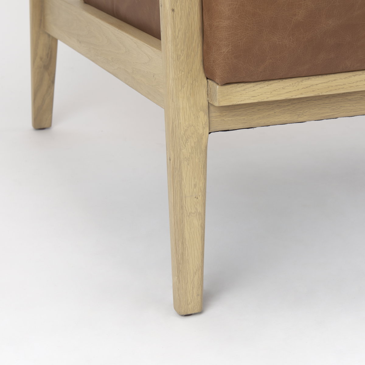 Raeleigh  Cognac Leather with Light Brown Wood Frame Accent Chair, by Mercana, 27.95" length x 34.06" width x 34.45" height View 12
