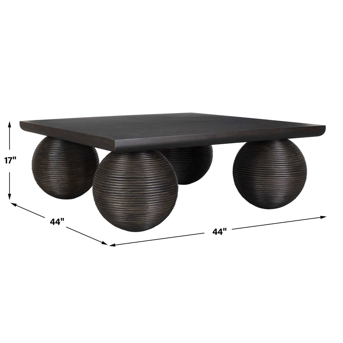 Kasson Sphere Leg Coffee Table, by Uttermost, 44" width x 17" height x 44" depth View 3