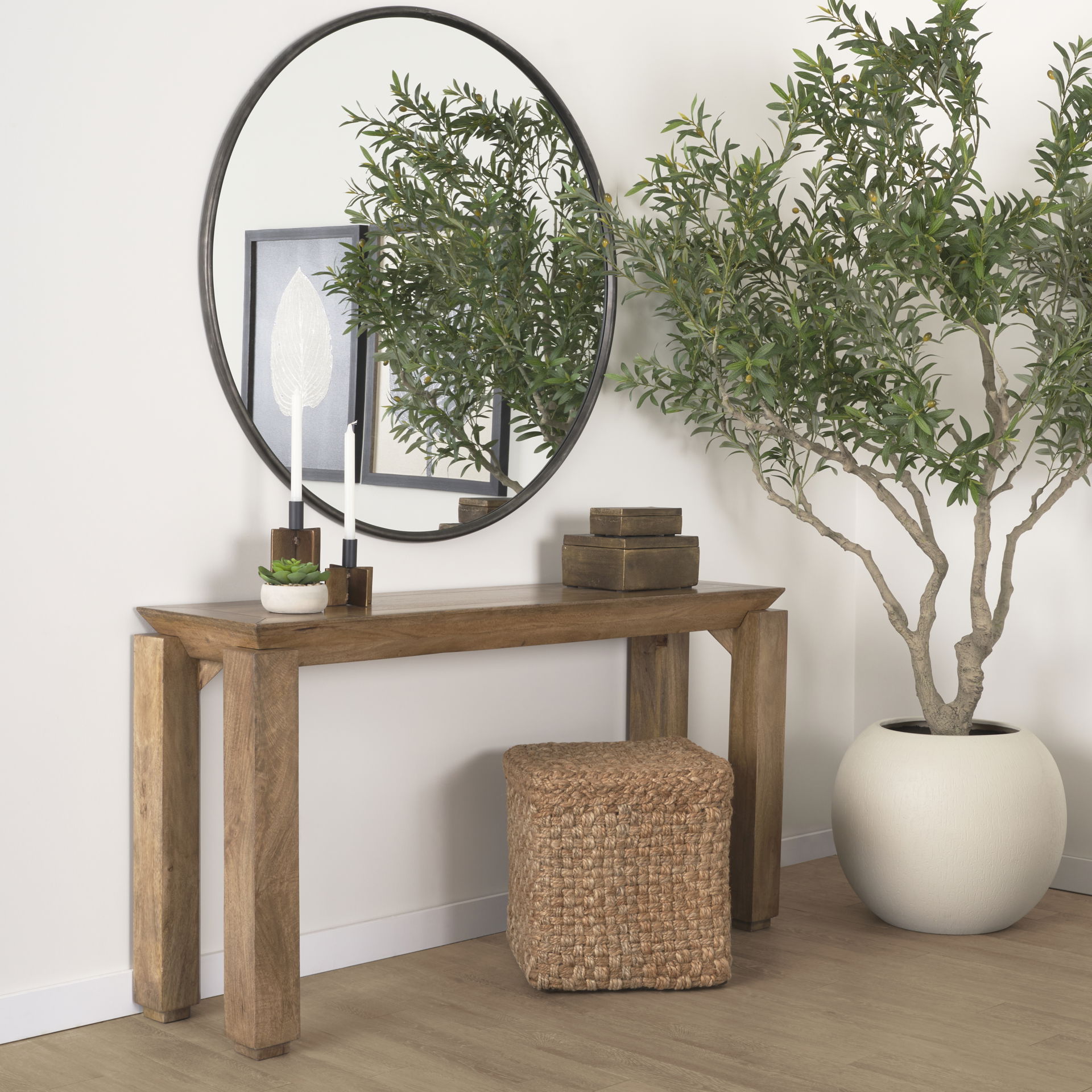 Sapphira Brown Wood Tapered Top Console Table, by Mercana, 60" length x 16" width x 32" height View 3