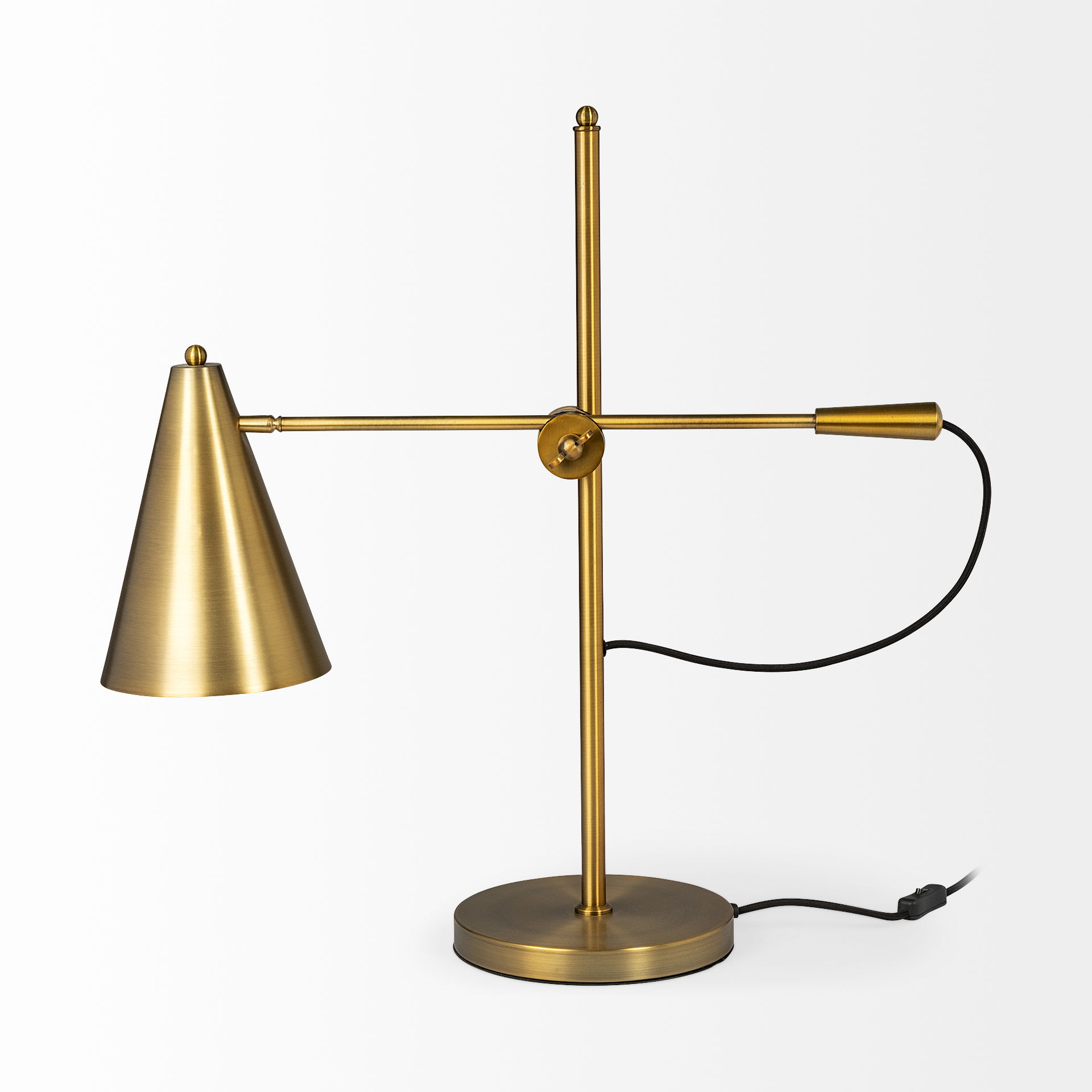 Fragon I (26'H) Gold-Tone Metal Adjustable Cone Shade Table Lamp, by Mercana, 8.5" length x 27" width x 26" height View 5