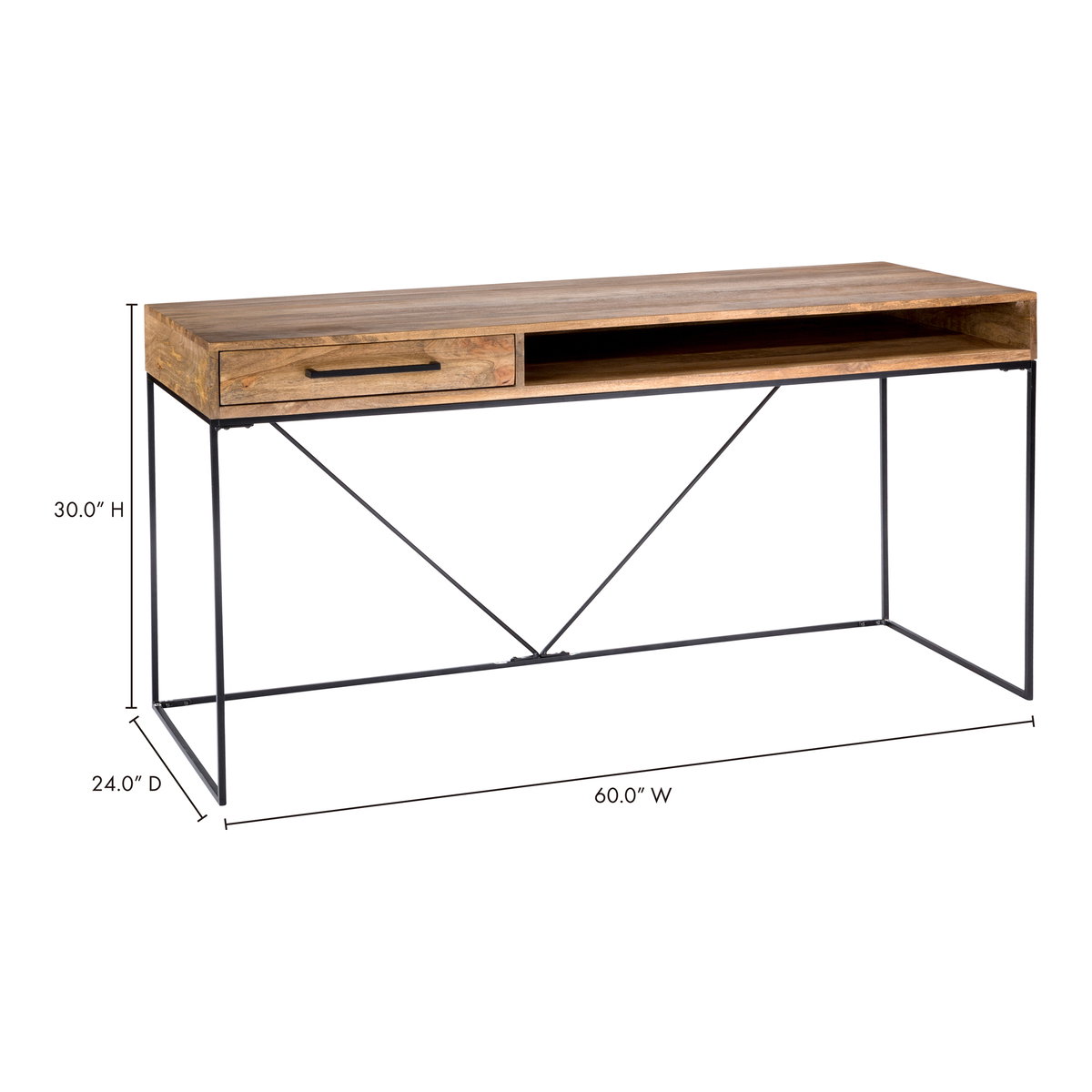 Colvin Desk Natural, by Moe's Home, 60" width x 30" height x 24" depth View 9