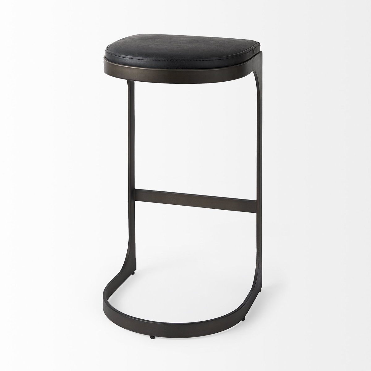 Tyson Backless 31in Seat Bar Stool | Black Leather with Black Metal, Counter & Bar Stool by Mercana, 17.25" length x 17.5" width x 31.25" height View 5