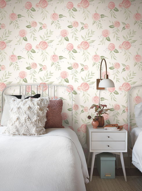Magnolia Home Watercolor Roses Coral Peel & Stick Wallpaper