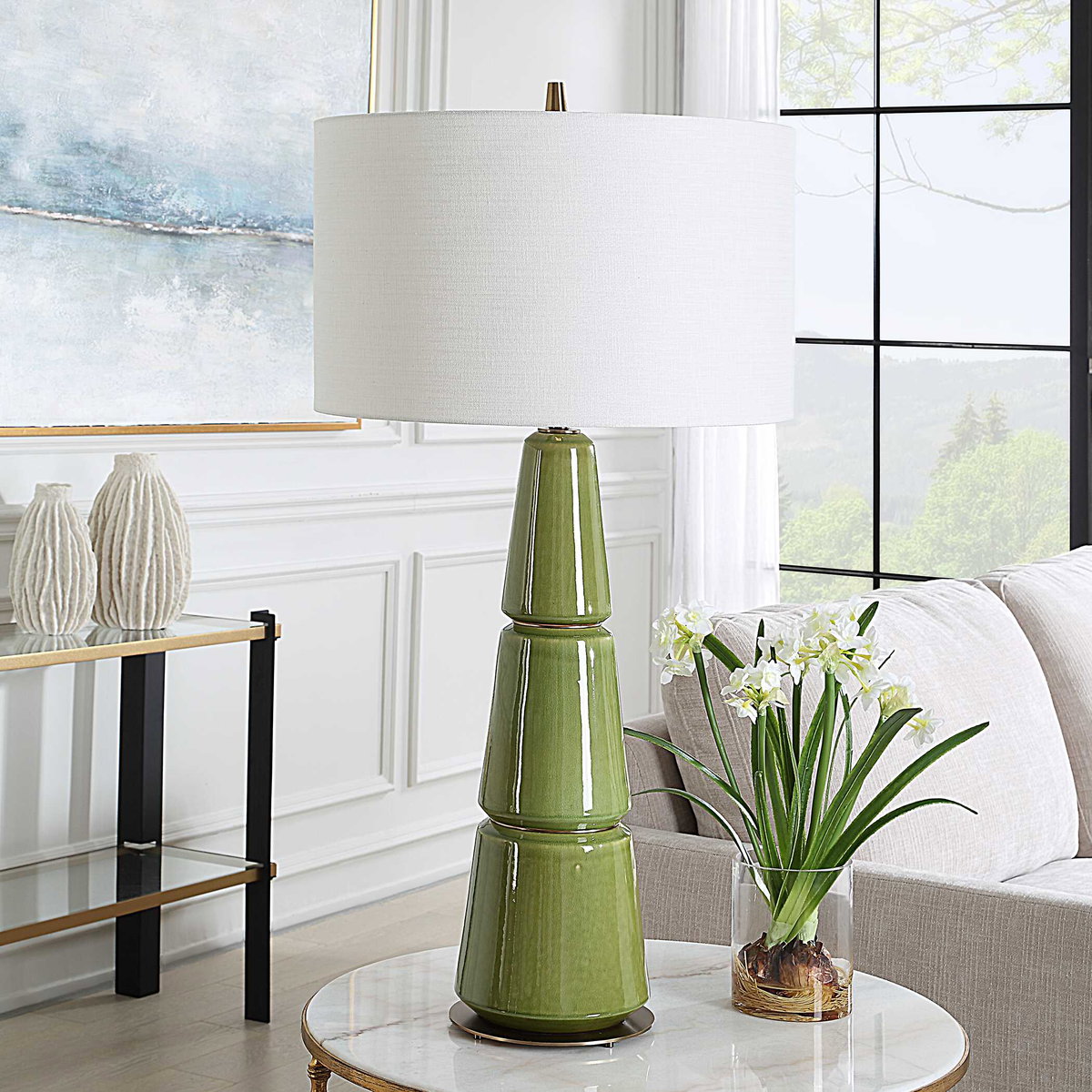 Mendell Moss Green Table Lamp, by Uttermost, 1'8" width x 3'3.5" height x 1'8" depth View 4