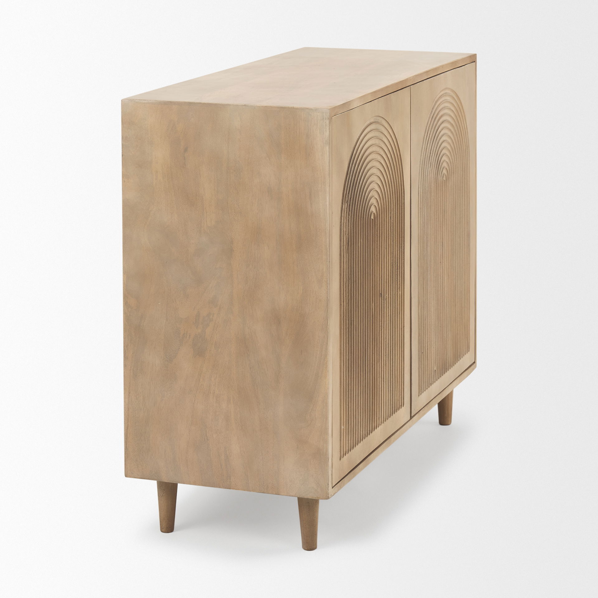 Tucker Light Brown Wood with Carved Arch Pattern 2 Door Accent Cabinet, Cabinets & Chest by Mercana, 36" length x 15" width x 30" height View 6