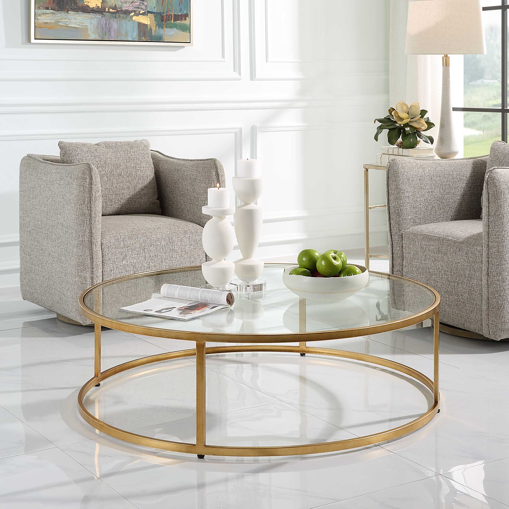 Radius Modern Circular Coffee Table, Furniture by Uttermost, 48" width x 14.5" height x 48" depth View 4