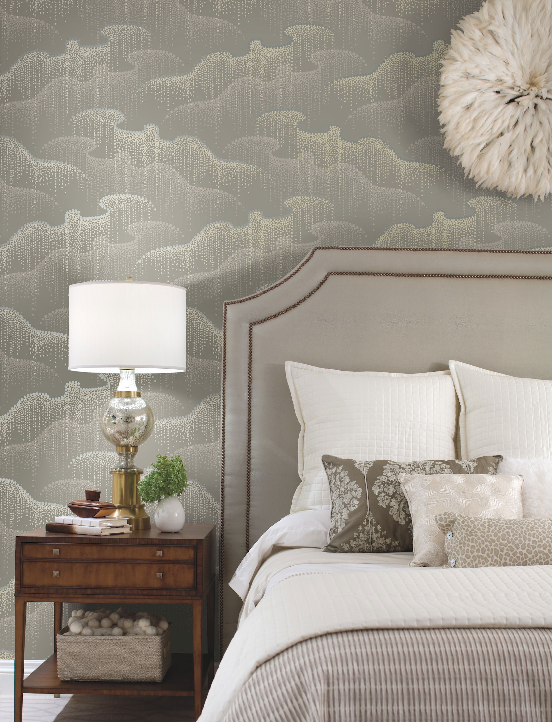 Moonlight Pearls Taupe Wallpaper, by York Wall, 27' length x 2'3" width x 0.02" depth View 2