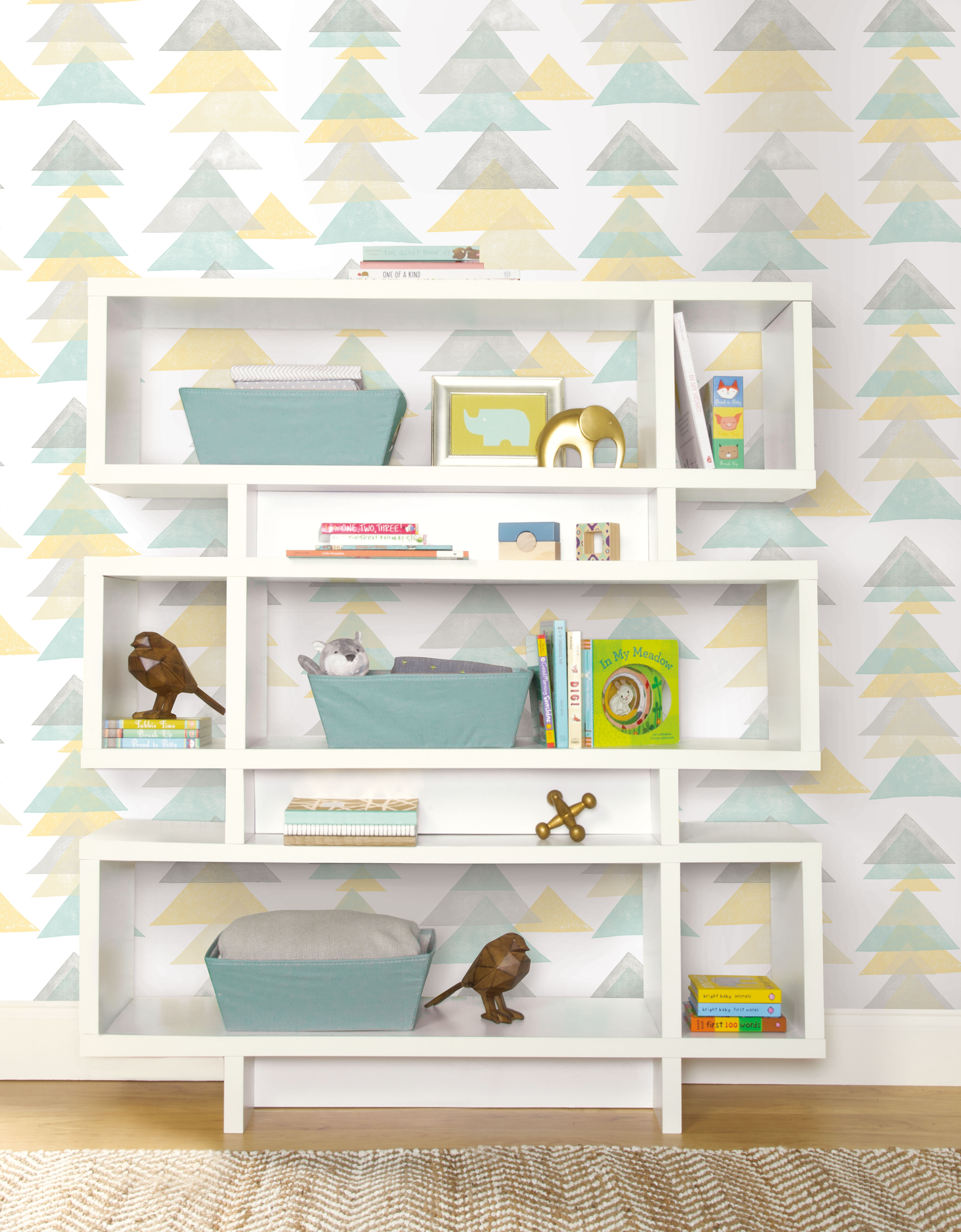 Triangles Aqua & Yellow Peel & Stick Wallpaper large image 