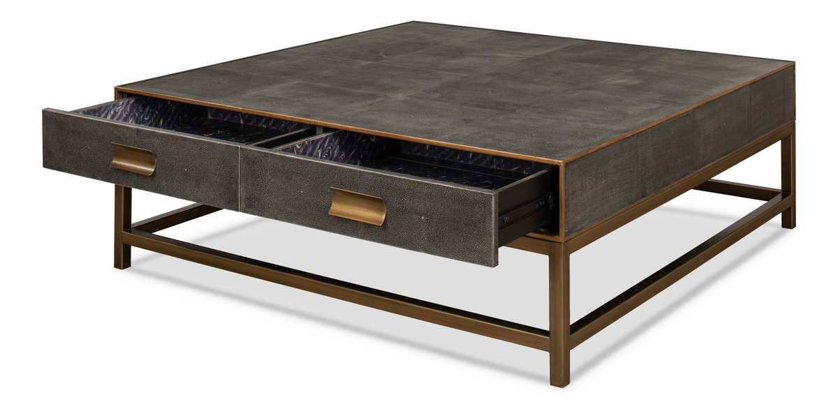 Gideon Shagreen Sq.Coffee Table Ant.Grey, by Sarreid, 4' length x 4' width x 1'5" height View 8