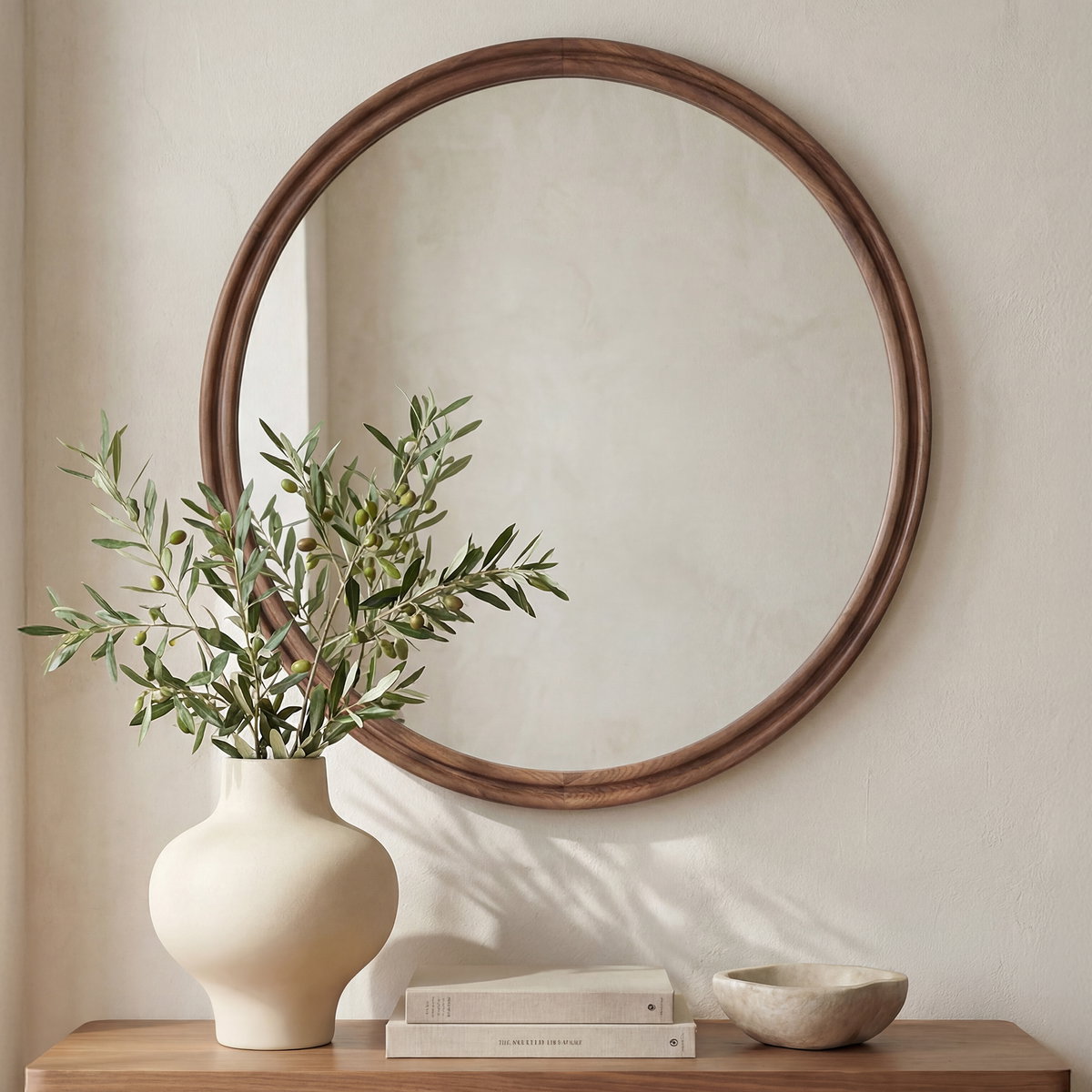 Alcott Large Round Mirror Walnut, by Moe's Home, 48" width x 48" height x 1.06" depth View 4