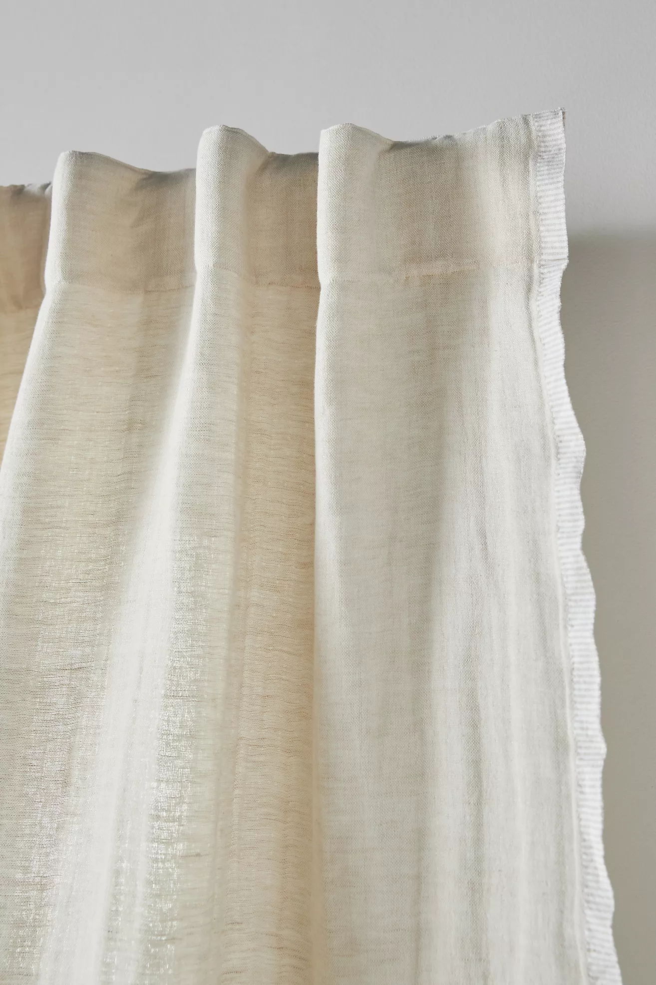 Online Designer Living Room Linen Cotton Fringed Stripe Trim Curtain
