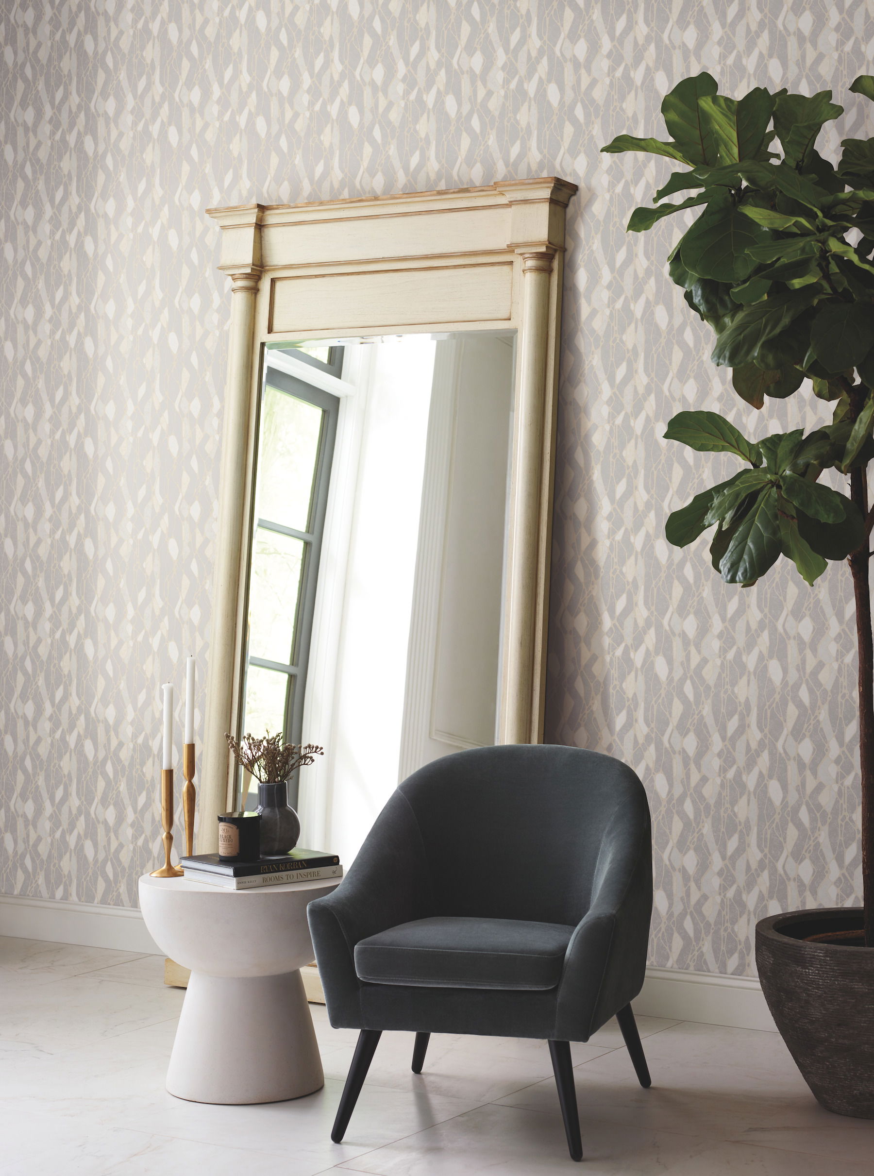 Stained Glass Grey Wallpaper, by York Wall, 27' length x 2'3" width x 0.02" depth View 2