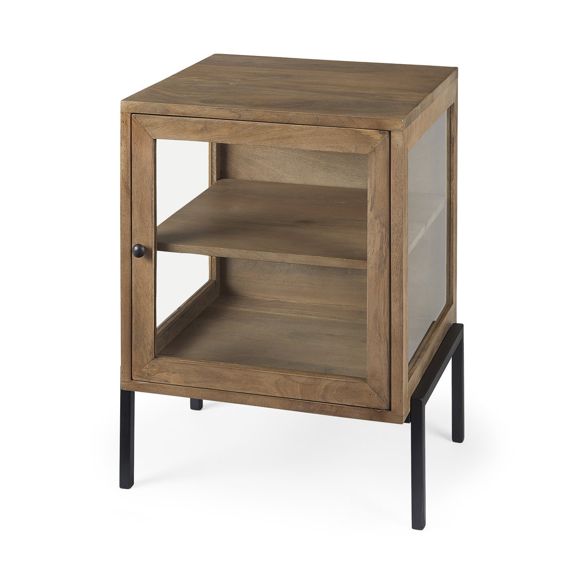 Arelius 20L x 18W x 26H Light Brown Wood with Black Metal Frame End/Side Table, Side & End Table by Mercana, 20" length x 18.75" width x 26" height View 1