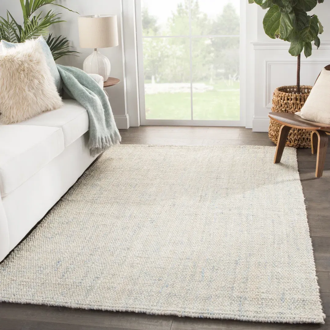 Rutledge Natural Solid Ivory/ Blue Area Rug (5'X8') large image 