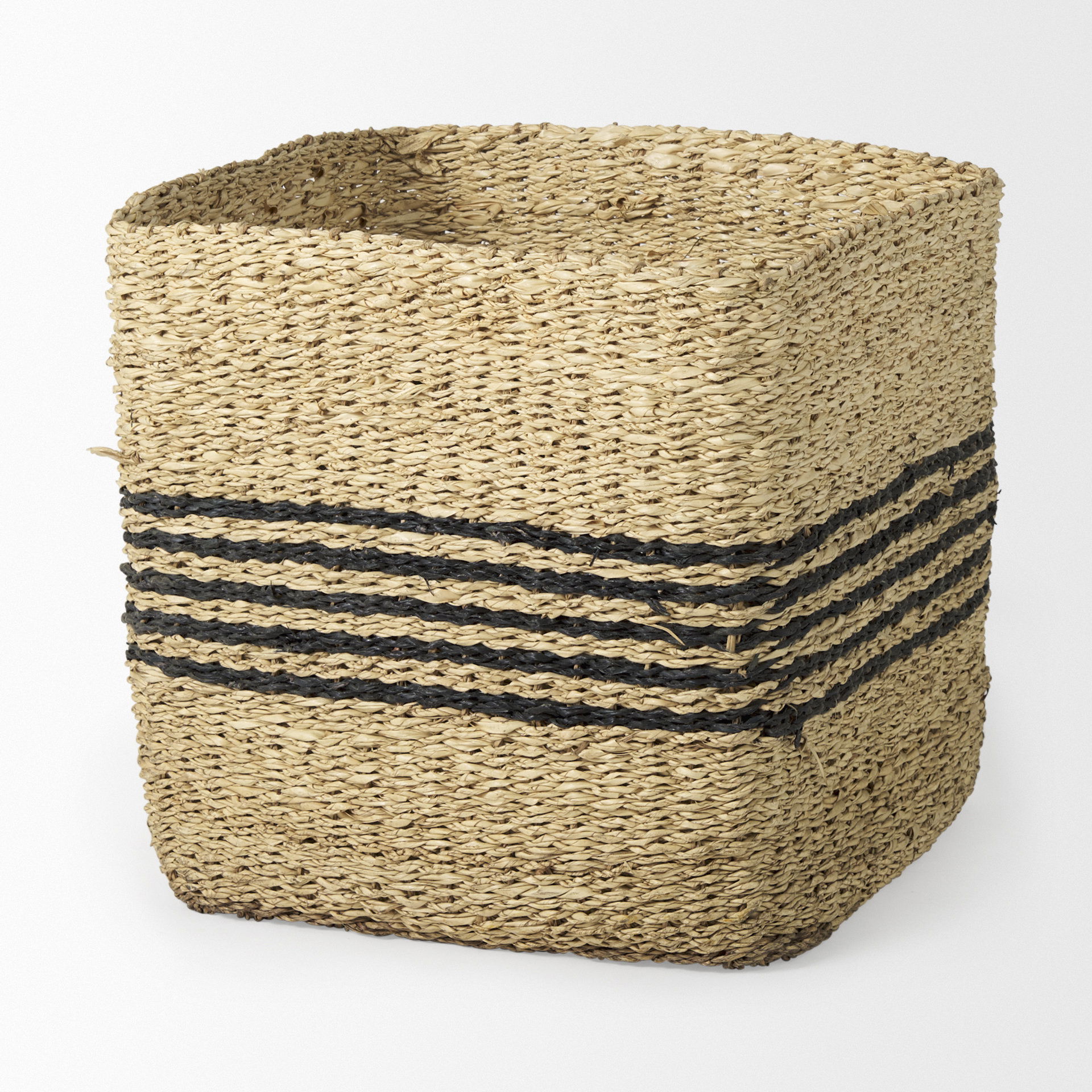 Cullen 15.7L x 15.7W x 15.7H (Set of 3) Grey Twisted Seagrass Square Basket, Bins & Basket by Mercana, 18.5" length x 13.39" width x 14.57" height View 3