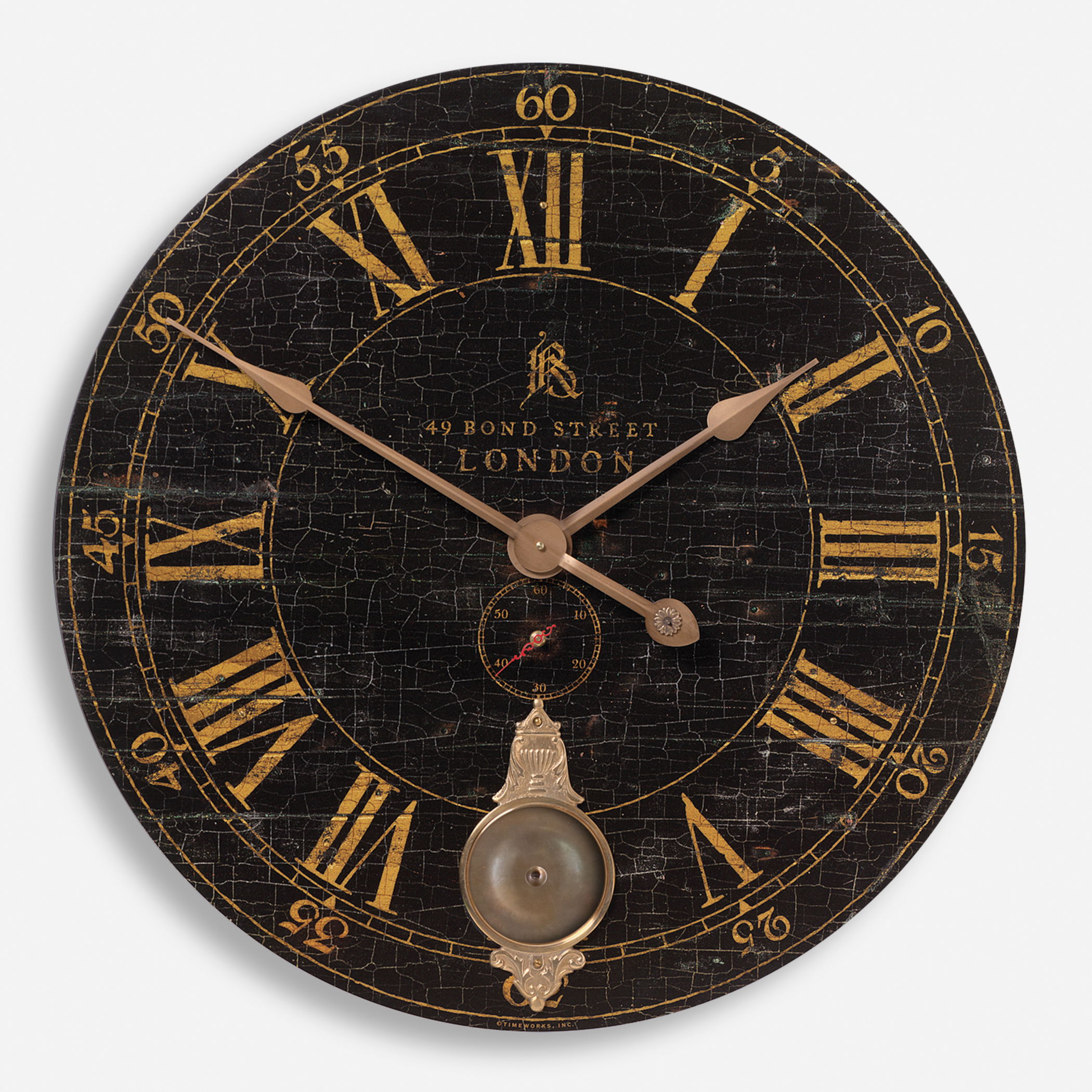 Bond Street 30' Black Wall Clock, by Uttermost, 29.5" width x 29.5" height x 2.5" depth View 1