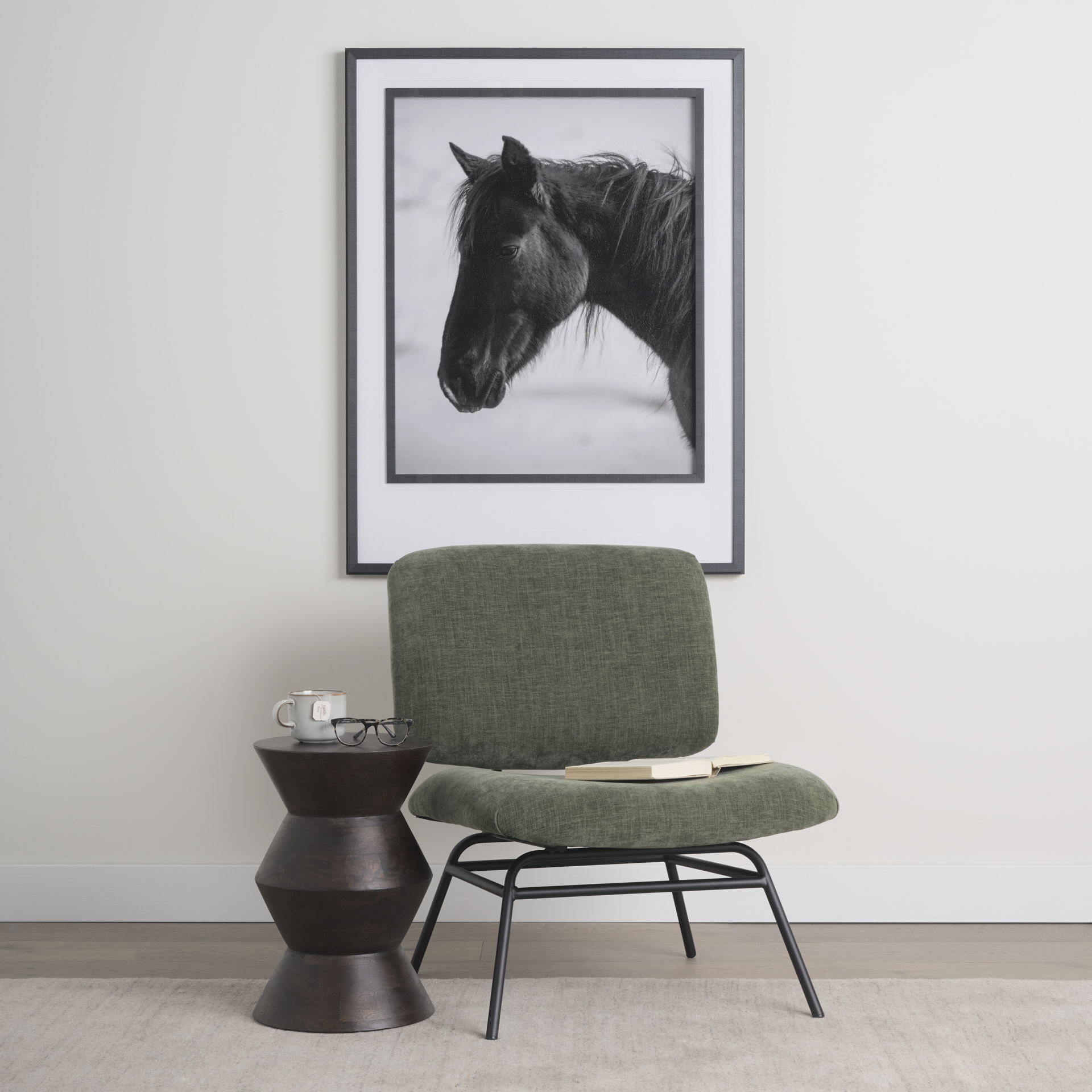Nora Forest Green Fabric with Matte Black Metal Legs Accent Chair large image 