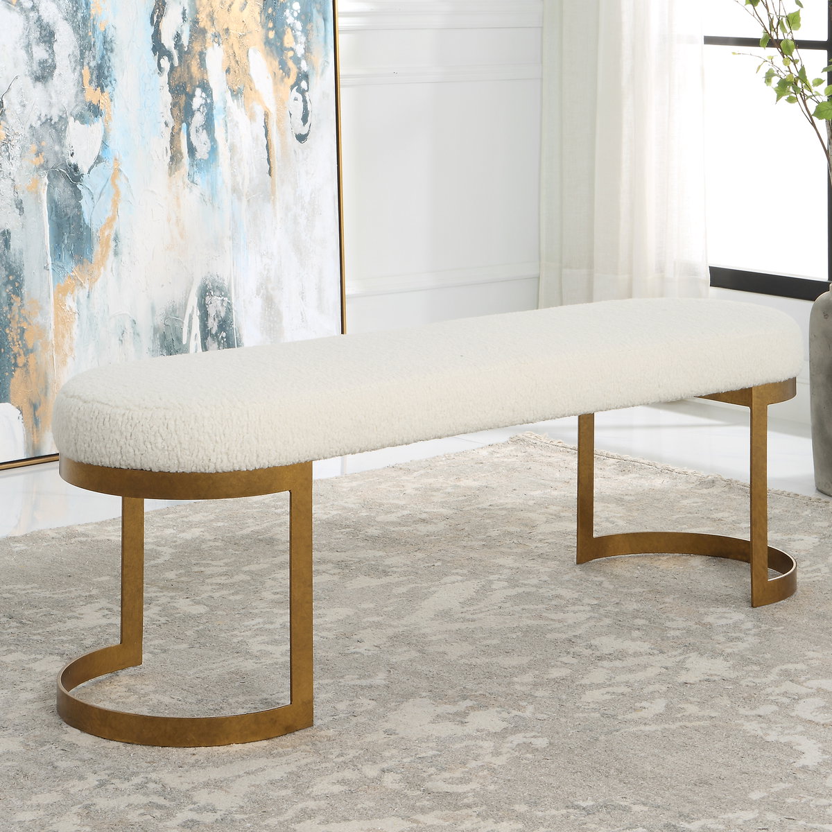 Infinity Gold Bench, Benche by Uttermost, 60" width x 19" height x 16.25" depth View 2