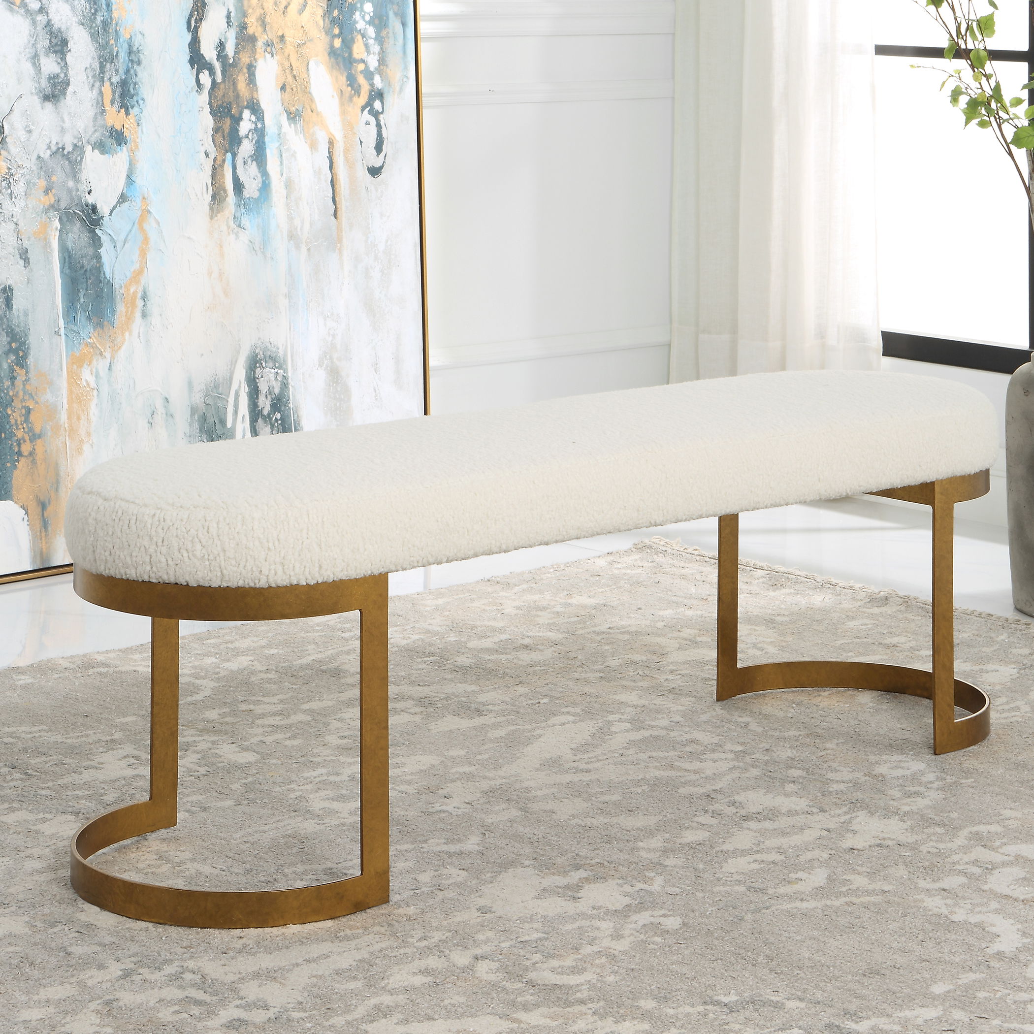 Infinity Gold Bench, Furniture by Uttermost, 60" width x 19" height x 16.25" depth View 2