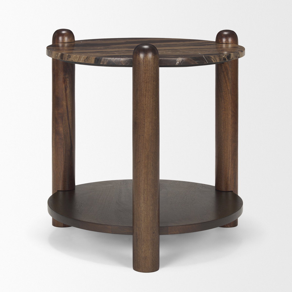 Jovia Brown Mango Wood with Cappuccino Marble Round Side Table, Side & End Table by Mercana, 24" length x 24" width x 26" height View 6