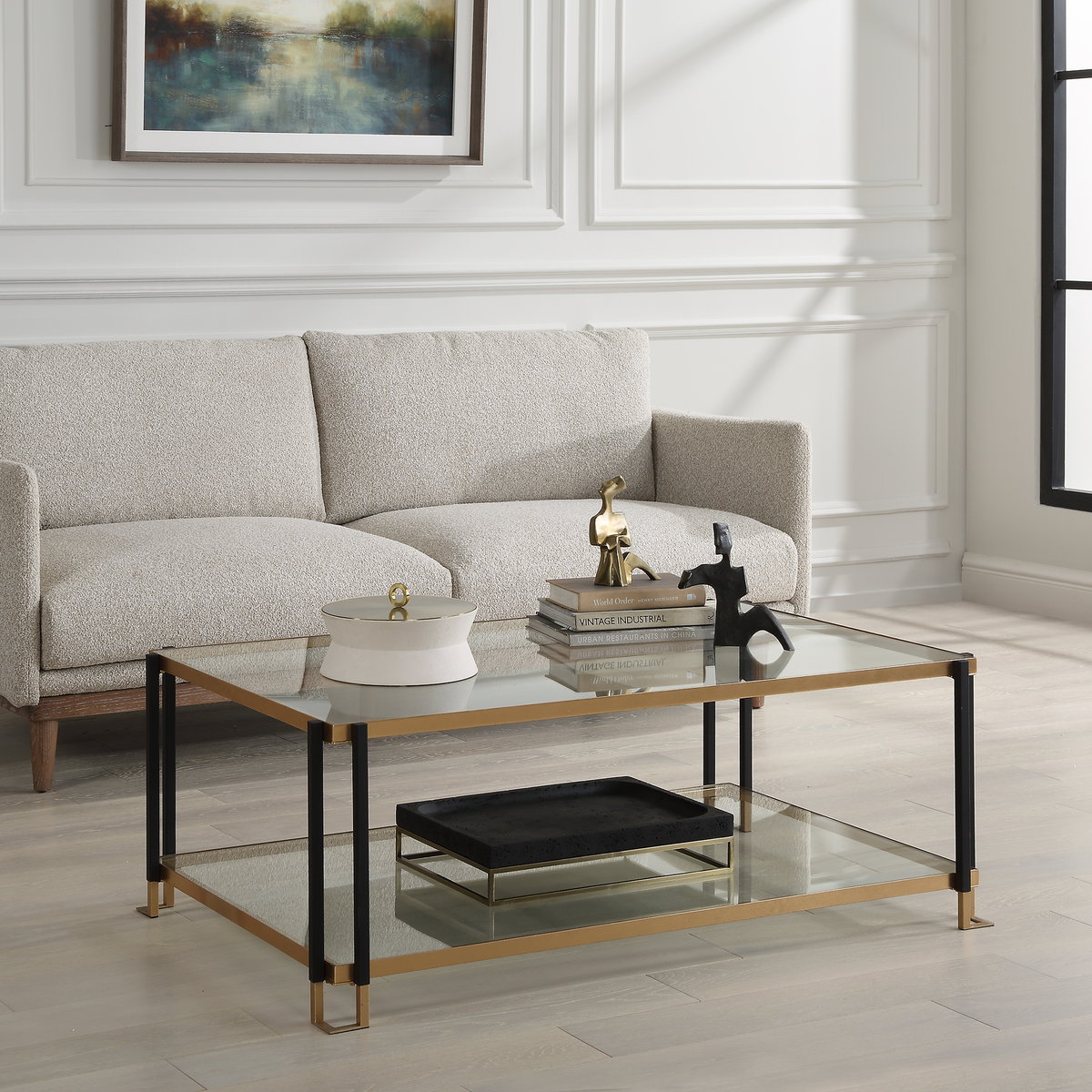 Kentmore Glass Coffee Table, by Uttermost, 48" width x 17" height x 30" depth View 2