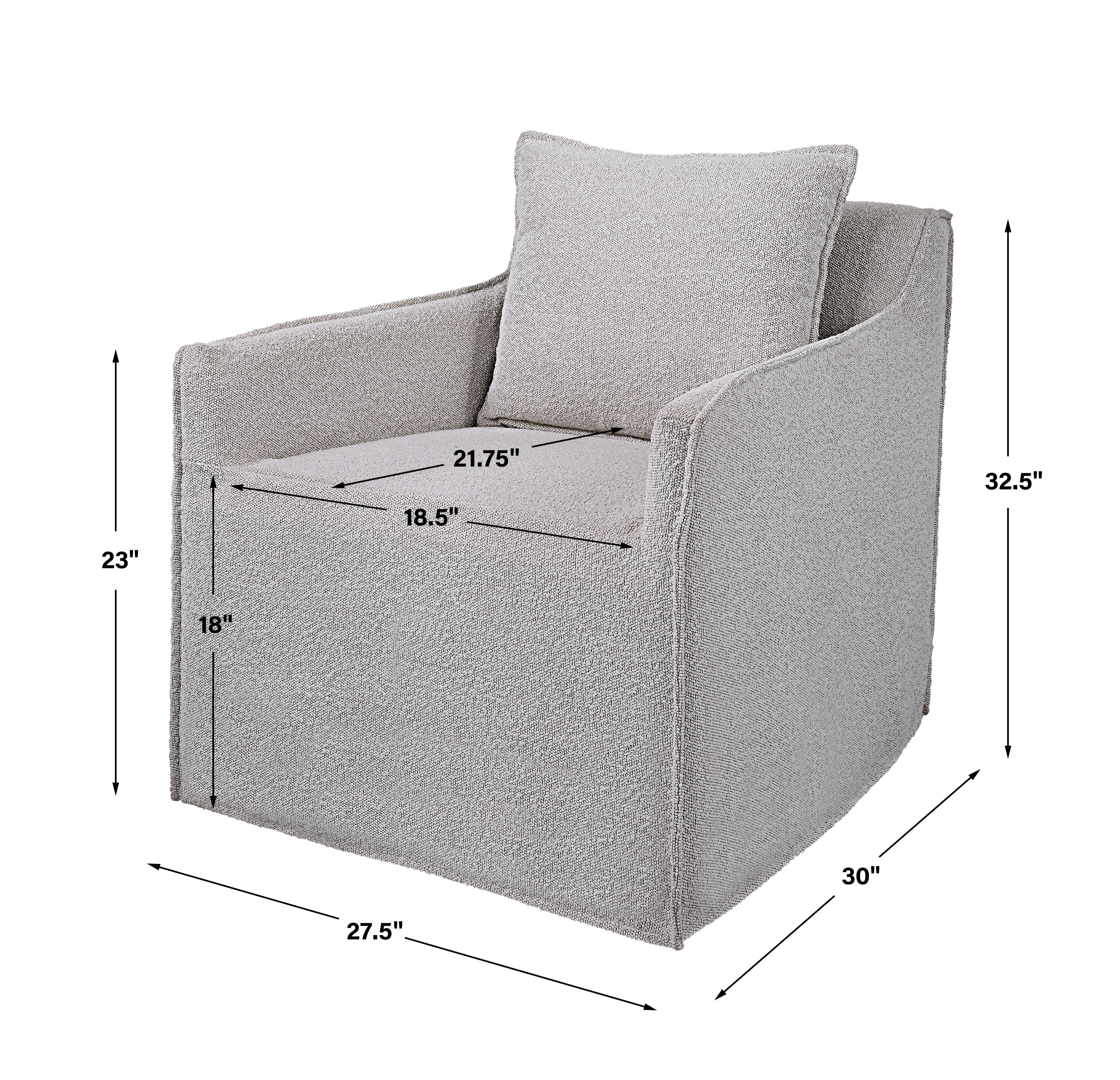 Welland Gray Swivel Chair, Furniture by Uttermost, 27.5" width x 28.5" height x 33.5" depth View 3