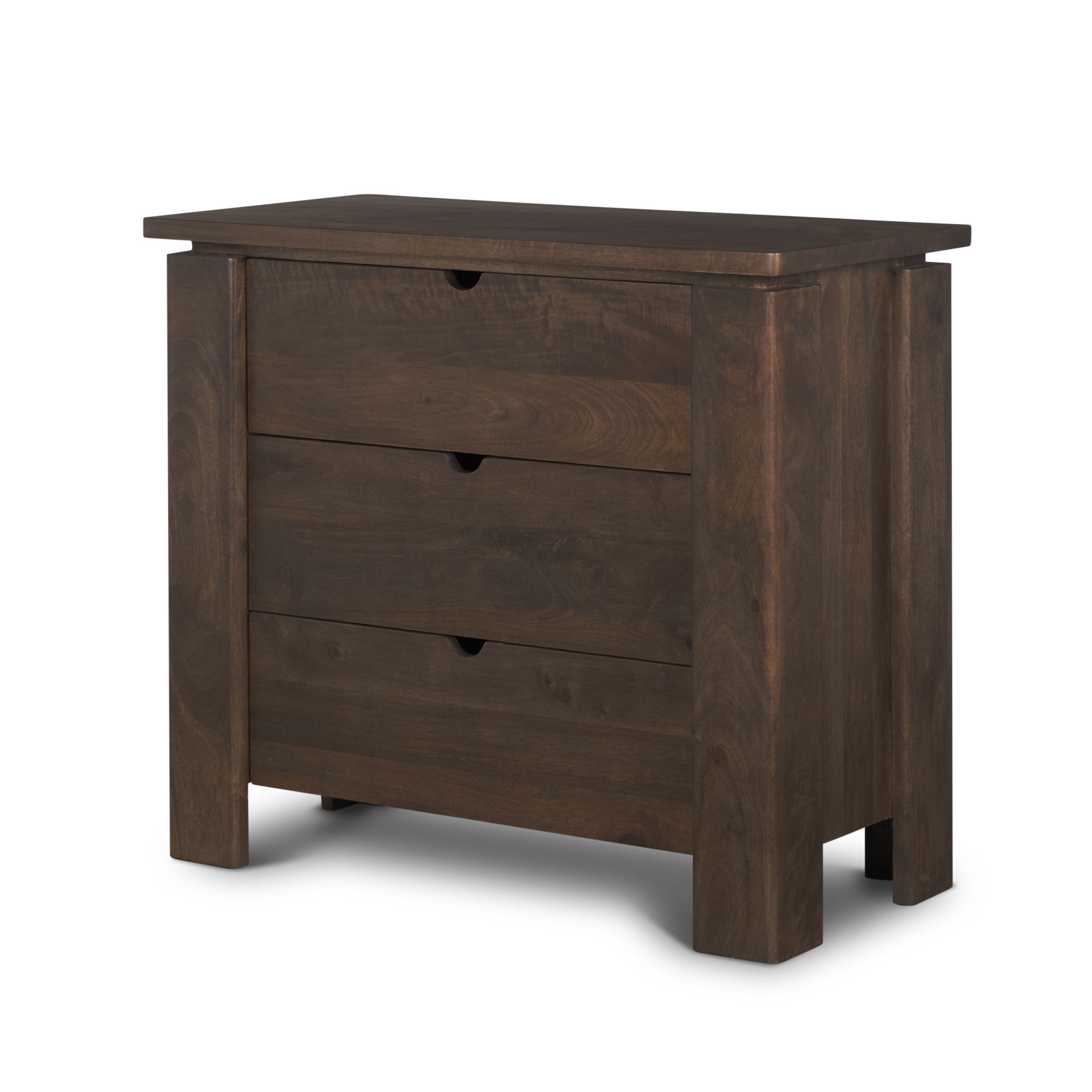 Wallen Solid Dark Brown Wood 3 Drawer Accent Cabinet, Cabinets & Chest by Mercana, 36" length x 18" width x 31" height View 1