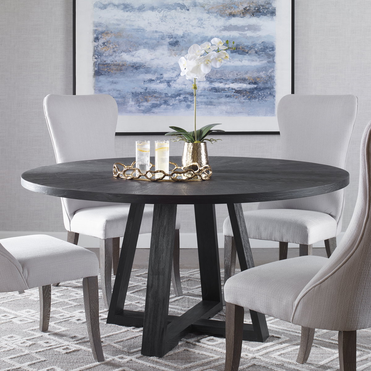 Gidran Round Black Dining Table, by Uttermost, 60" width x 29.9" height x 60" depth View 2