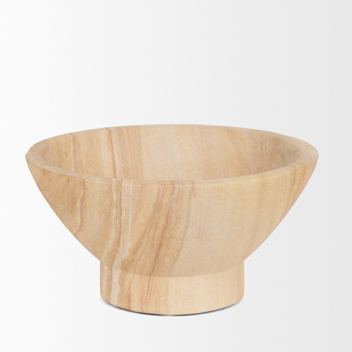 Ramira Beige Sandstone Decorative Pedestal Bowl, Decorative Bowl by Mercana, 8.07" length x 8.07" width x 4" height View 3