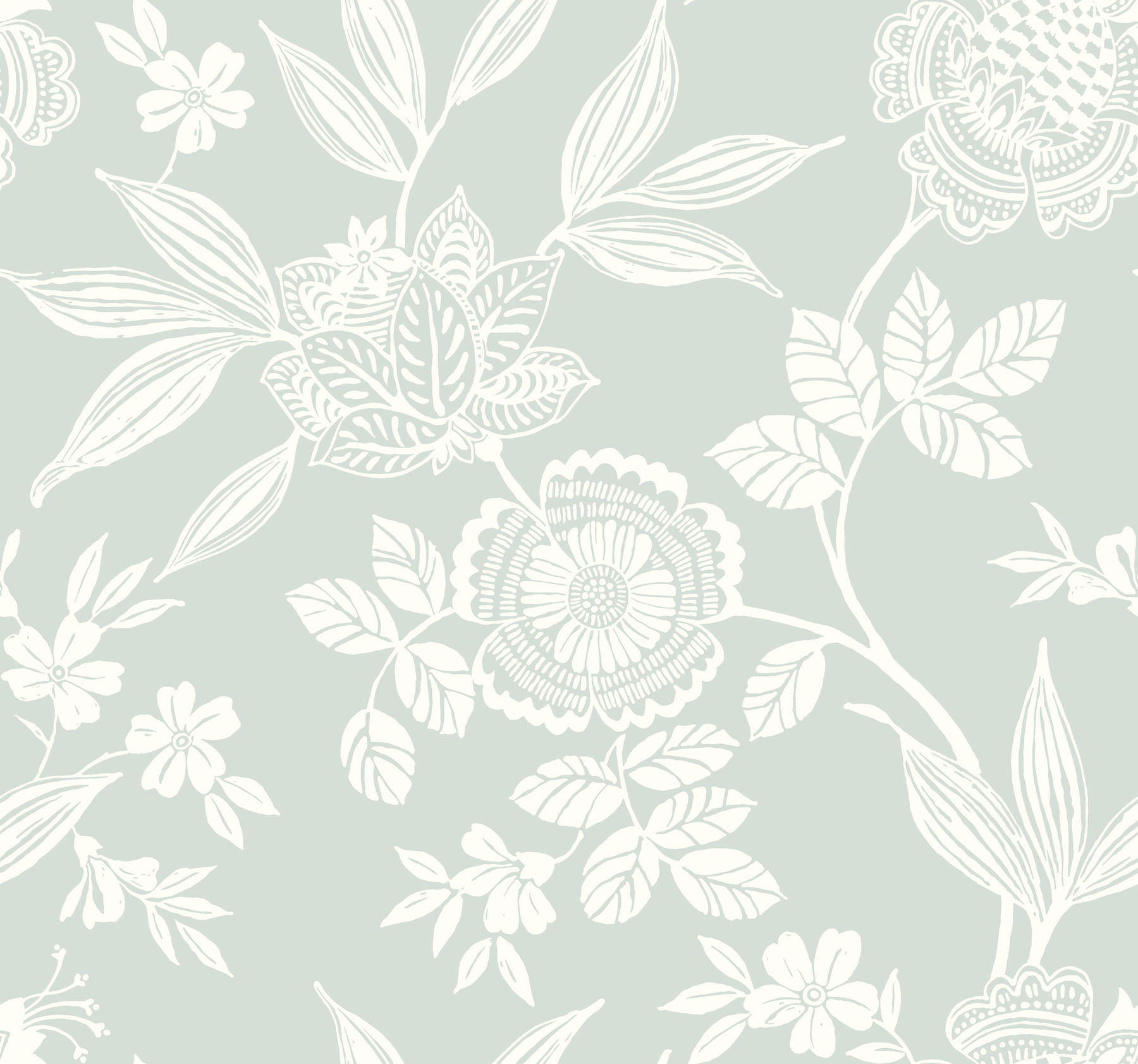 Wood Cut Jacobean Green Wallpaper large image 