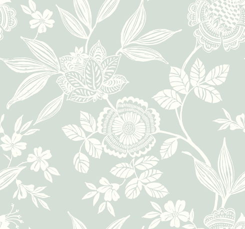 Wood Cut Jacobean Green Wallpaper