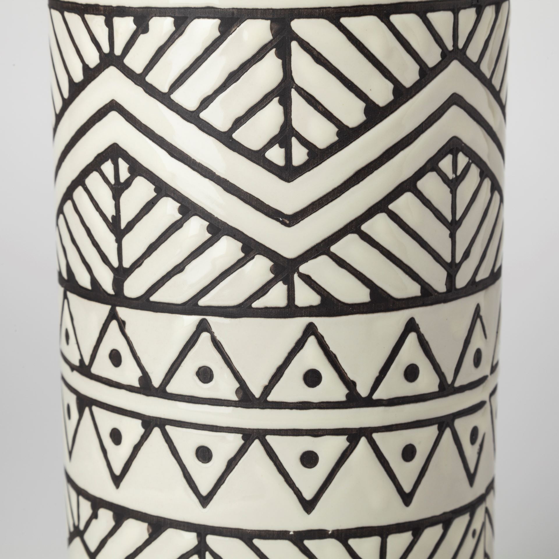 Uhura I Small Cream Black Patterned Cylindrical Vase, by Mercana, 4.13" length x 4.13" width x 13.78" height View 6