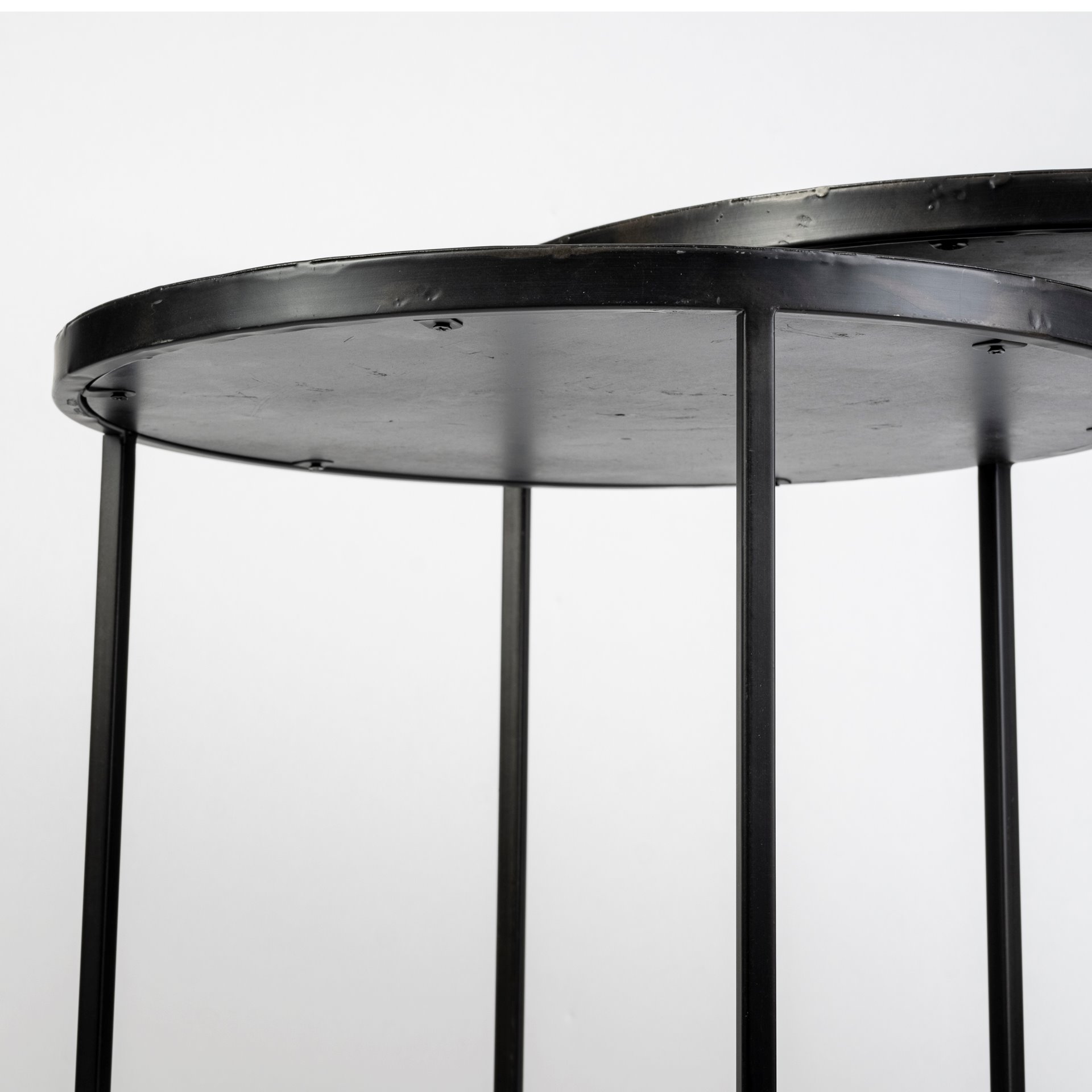 Chakra 19.7' Set of Two Round Dark Wood Top Black Frame Accent Tables, Side & End Table by Mercana, 19.69" length x 19.69" width x 19.69" height View 10