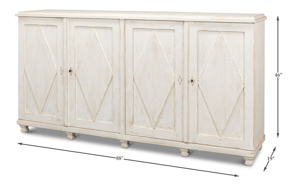 Beecher Sideboard W/4 Doors  Whitewash, by Sarreid, 1'7" length x 7'4" width x 3'10" height View 14