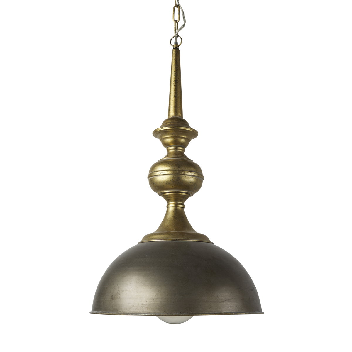 Capsa 17x29 Antique Gold and Silver Toned Metal Dome Pendant Light, by Mercana, 17" length x 17" width x 29" height View 1